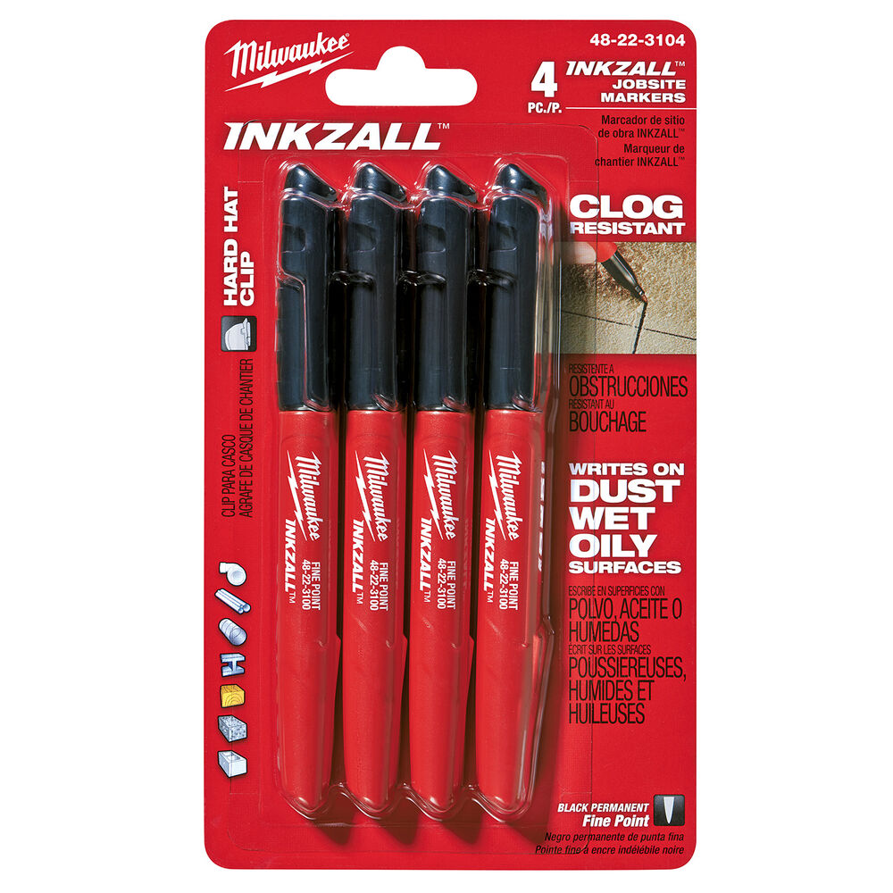 Milwaukee® Tool 48-22-3104 INKZALL™ Permanent Industrial Marker, Fine Line Tip, Acrylic, Black
