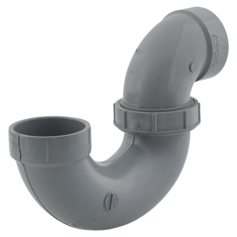 Charlotte ChemDrain® AW 00708P 0020C P-Trap With Union and Plastic Nut, 2 in, Hub Inlet x Hub Outlet, Gray, CPVC, Domestic