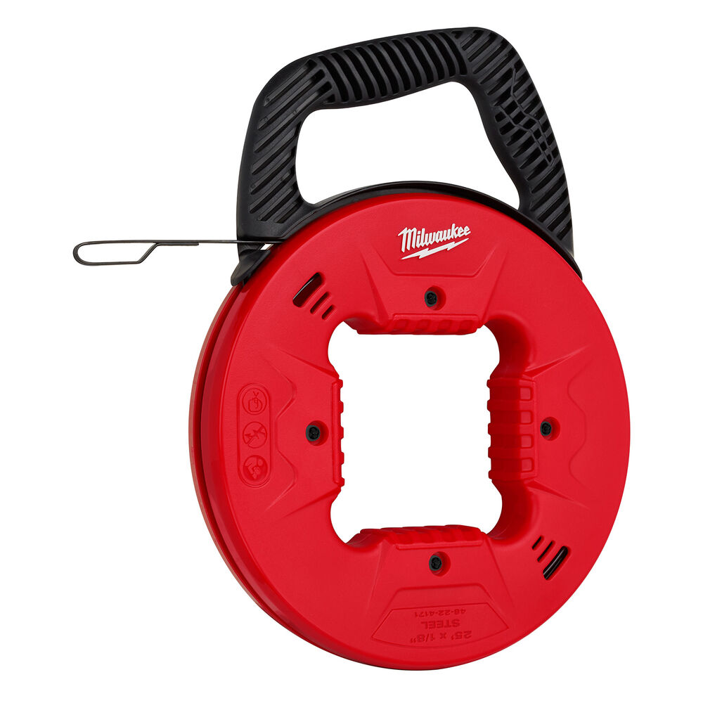 Milwaukee® Tool 48-22-4172 Fish Tape, 1/8" Tape, 50' L Tape, Round Profile, Steel Tape, Black/Red