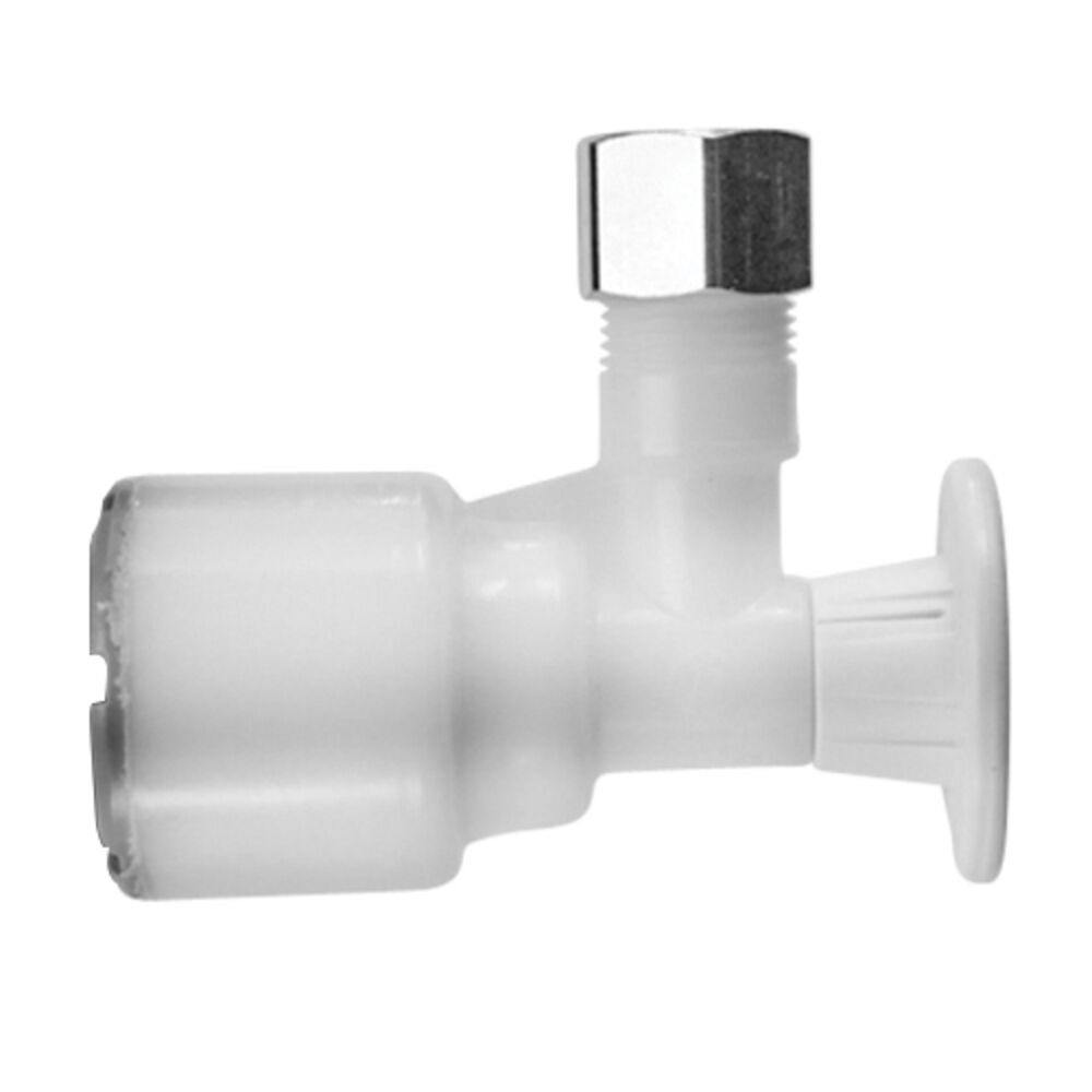 PO5-3 XF FlowTite® PUSHON Angle Stop with Escutcheon, 1/2x3/8",  Push x OD Compression, White