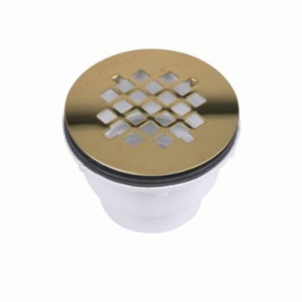Oatey® 42047 102 Shower Drain With Receptor Base and Ultrashine® PVD Polished Brass Strainer, 2 in, Solvent Weld, PVC Drain