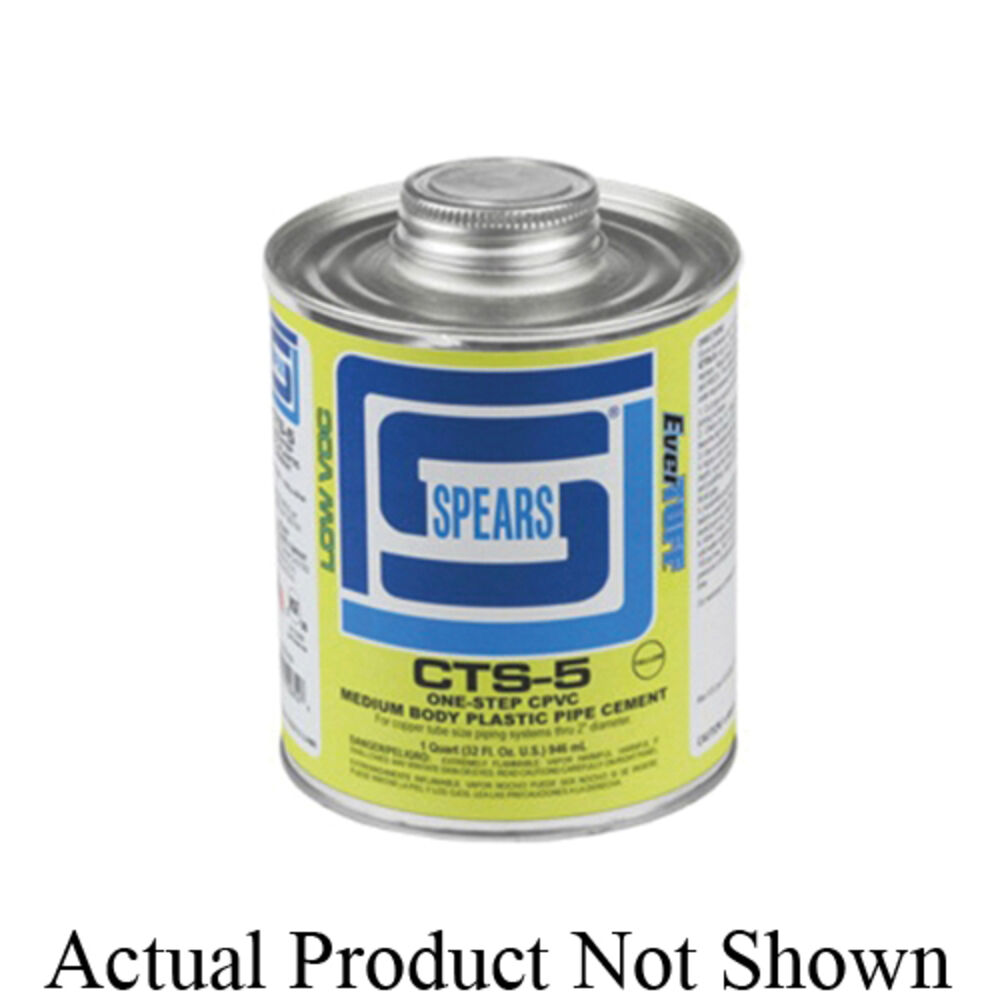 Spears® EverTUFF® CTS5-010 1-Step Low VOC Medium Body CPVC Solvent Cement, 0.5 pt Container, Yellow