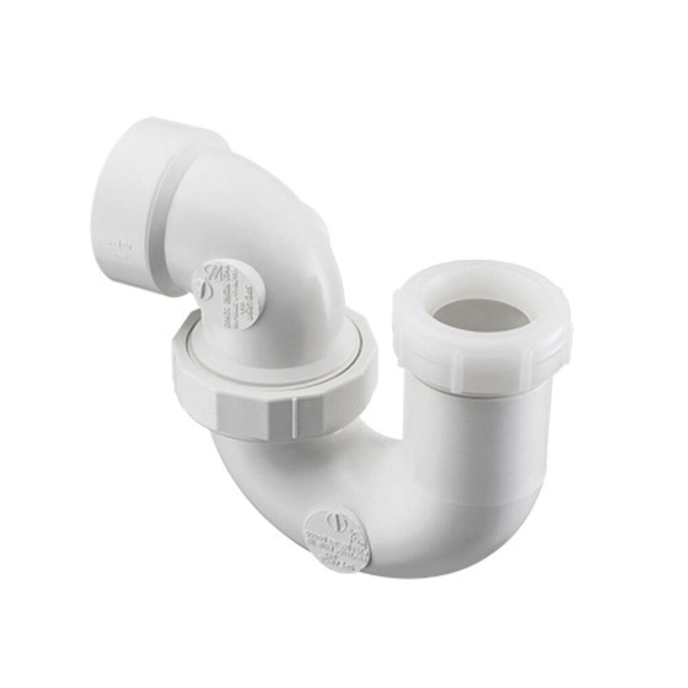 Spears® P711P-015 LA Pattern DWV P-Trap With Plastic Nut and Washer, 1-1/2" Nominal, White, PVC, Hub x Spigot Connection
