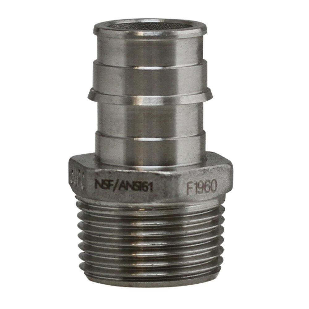 BOSSSCEP-MA05 1/2" F1960 Cold Expansion Adapter, PEX x MNPT, 200 PSI, 304 Stainless Steel