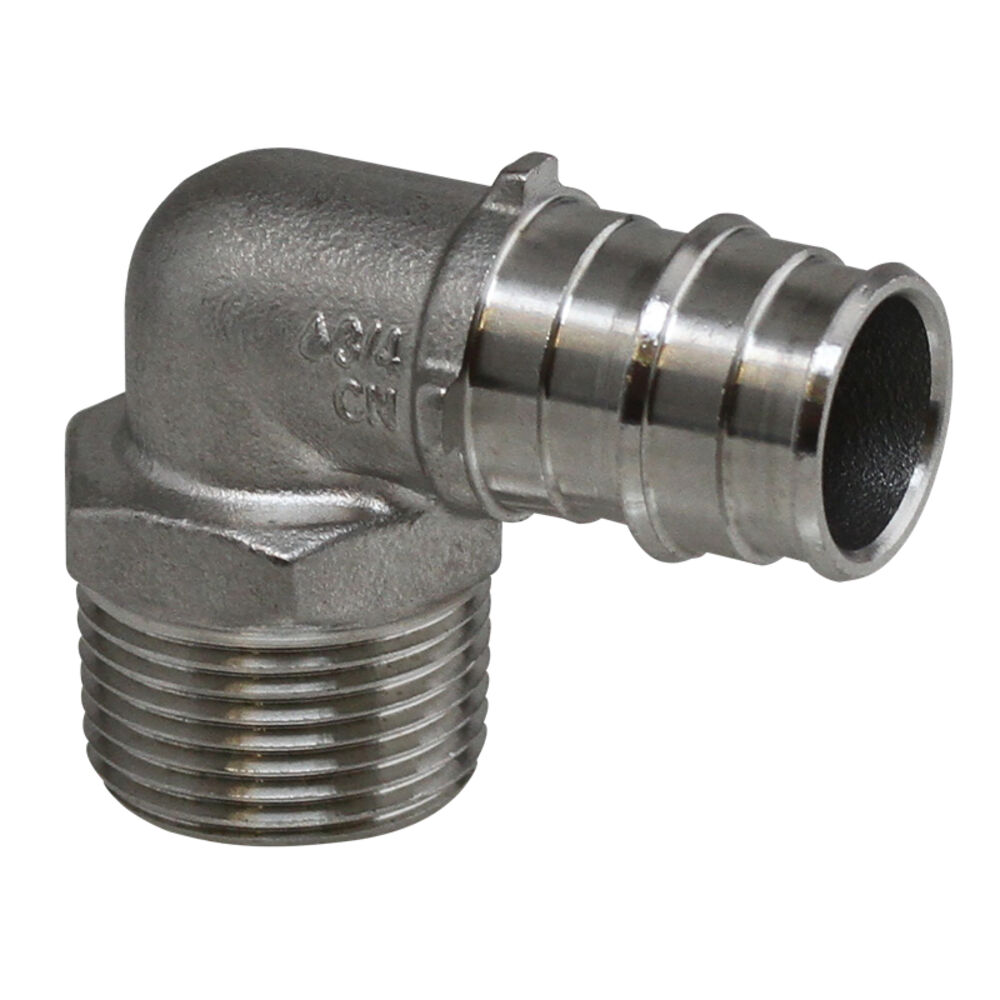 BOSSSCEP-ME05 1/2" F1960 Cold Expansion PEX 90 Deg Elbow, Cold Expansion PEX x MNPT, 304 Stainless Steel