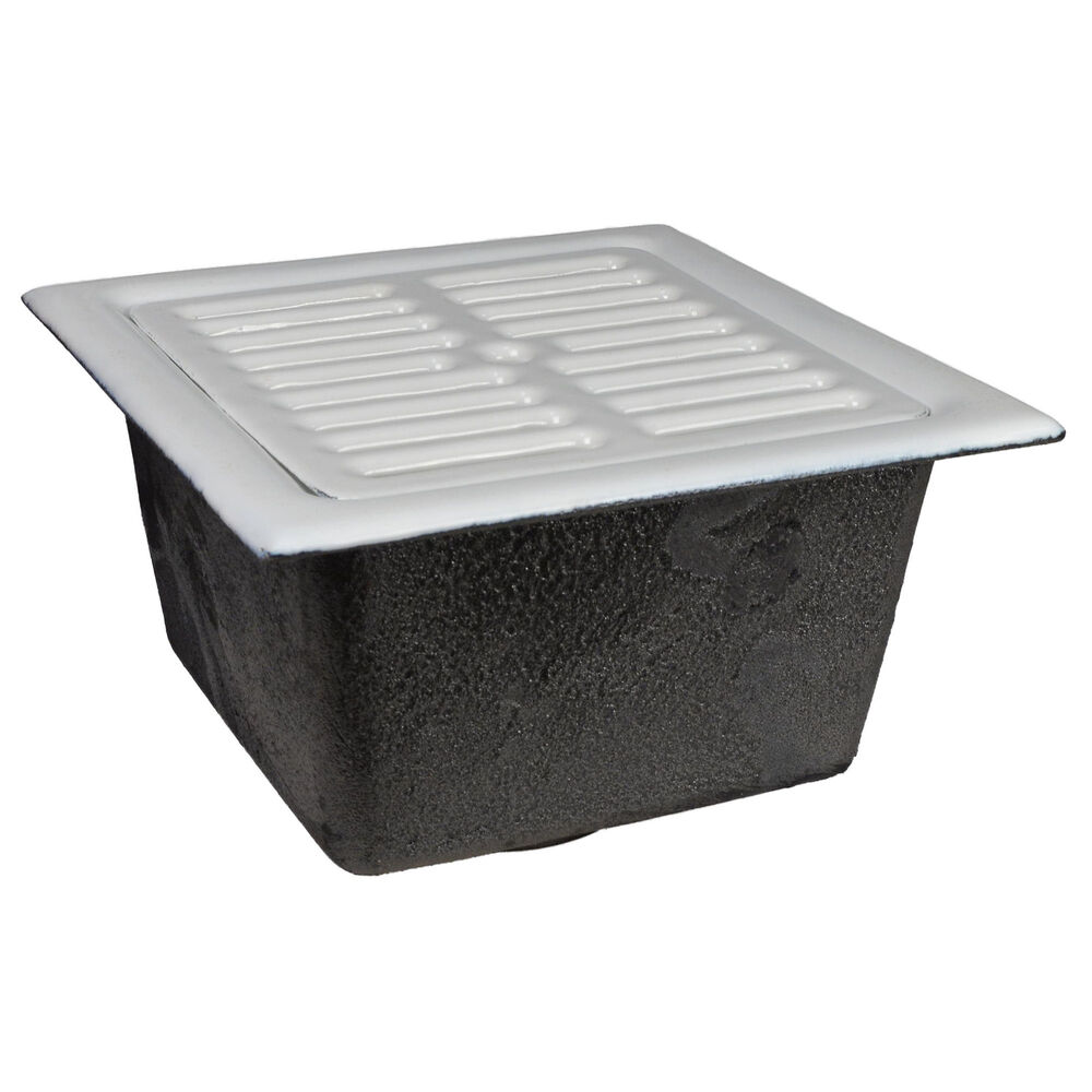 861-Q2426A 12x12x6" Enameled Cast Iron Square Floor Sink, 4" No-Hub / No Flange, ARE Grate
