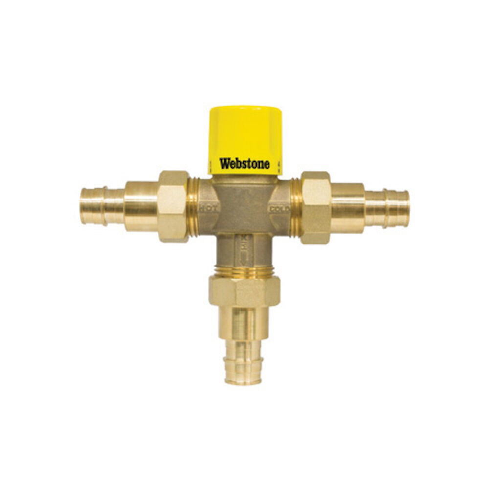 Webstone H-73202W-CE Thermostatic Mixing Valve With Check, 1/2 in, F1960 PEX, 150 psi, Brass Body, Import