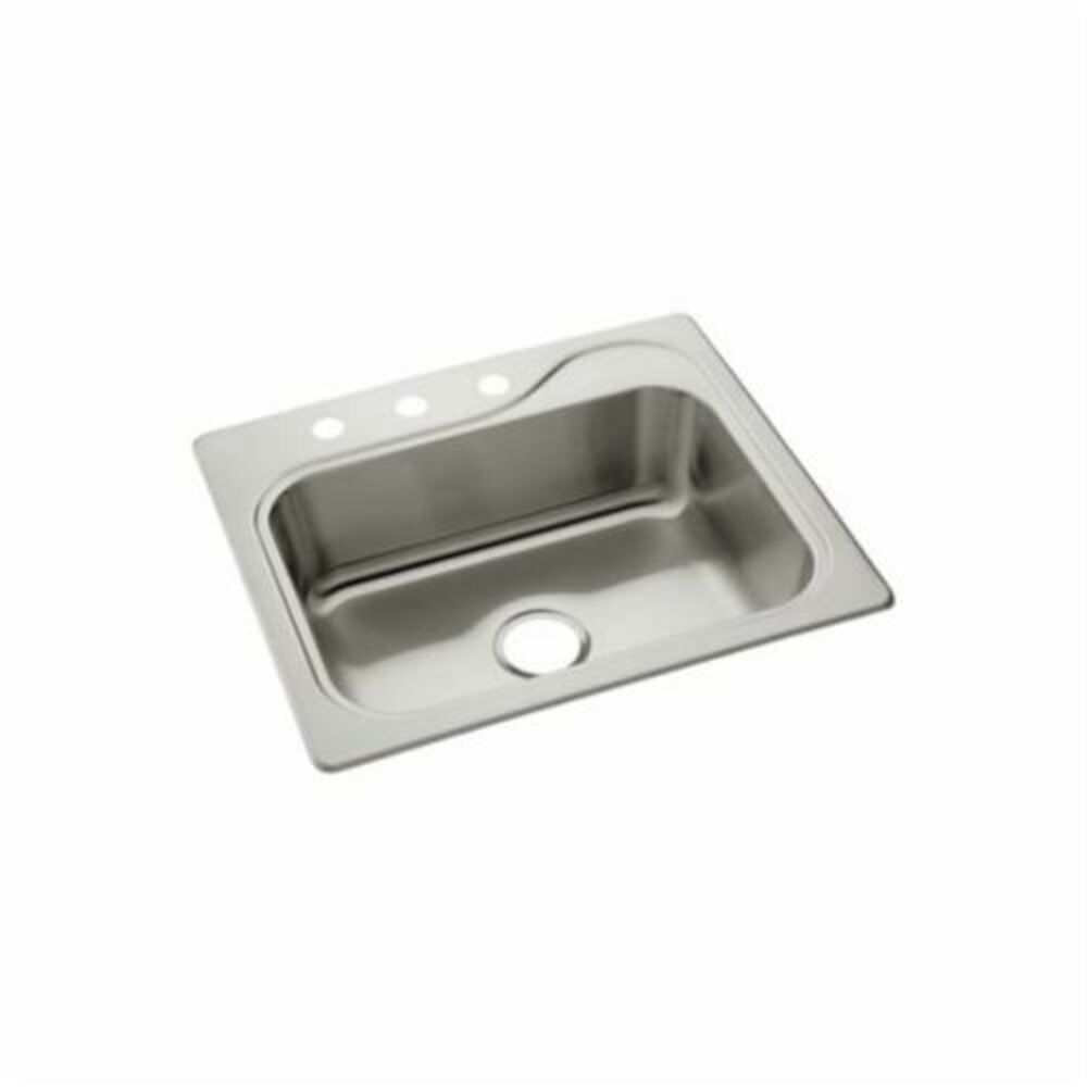 11405-3-NA Self-Rimming Kitchen Sink, Rectangular, Top Mount, Stainless Steel, Satin