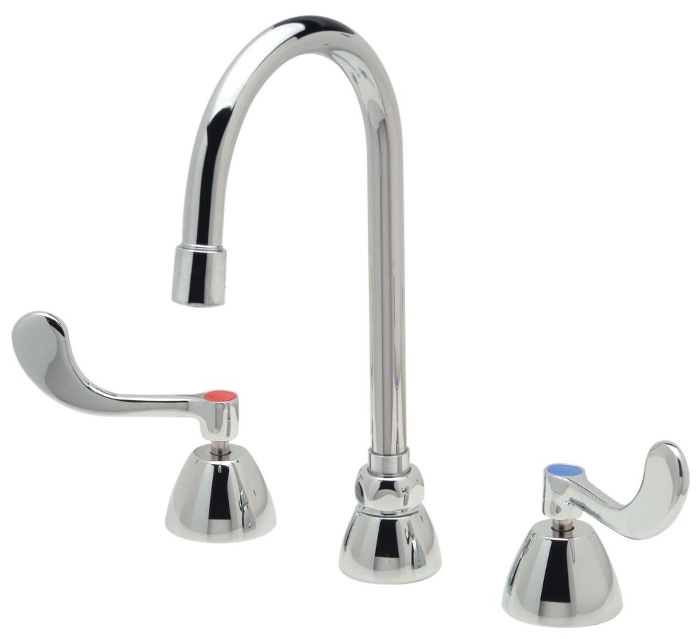 AquaSpec® Z831B4-XL-ICT-FC Widespread Centerset Gooseneck Faucet, 4" Wrist Blade Handles, 2 gpm Base Spout Laminar Flow Control, Polished Chrome