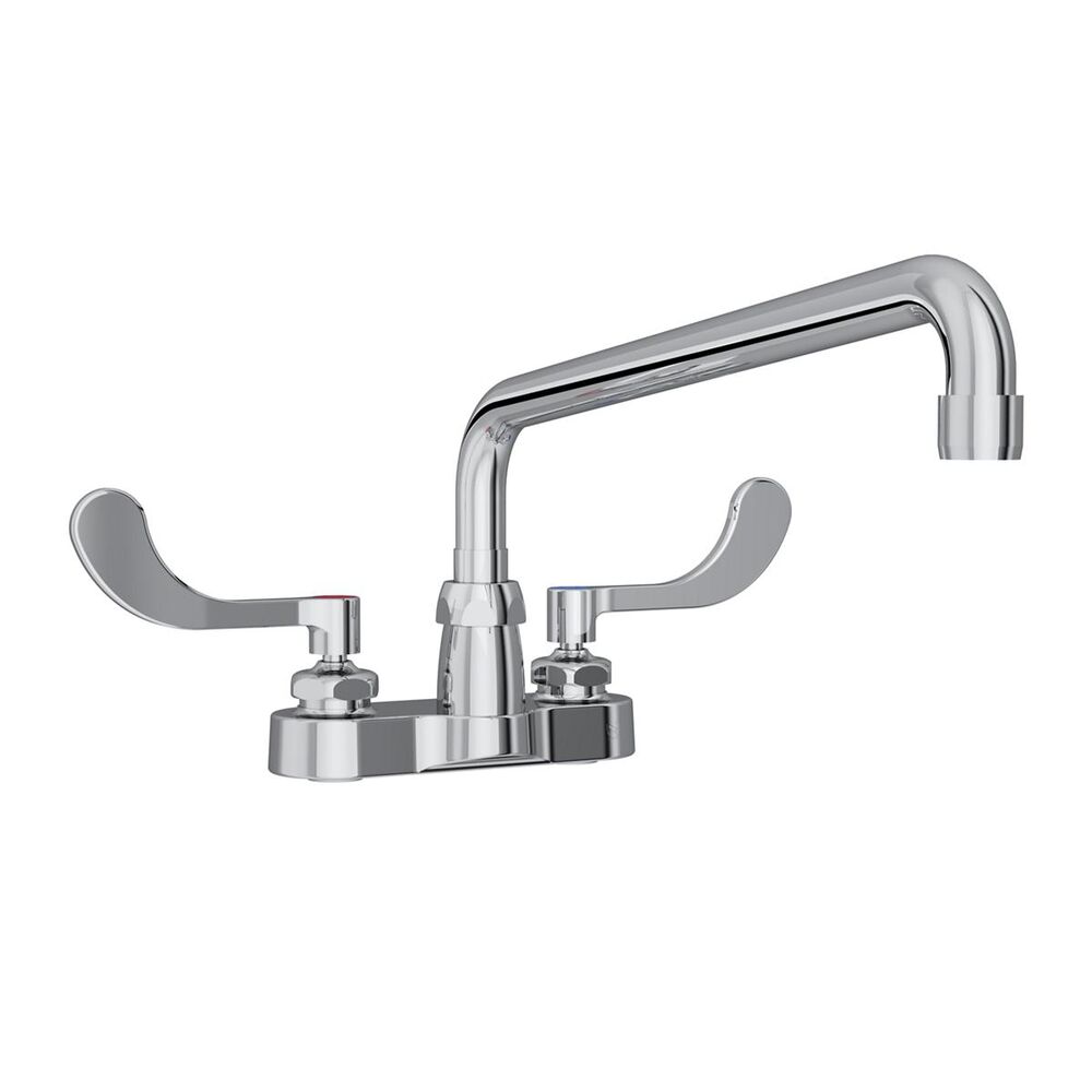 ELKLK406AT12T4 4" Centerset Exposed Deck Faucet, 12" Arc Tube Spout, 4" Wristblade Handles, Brass