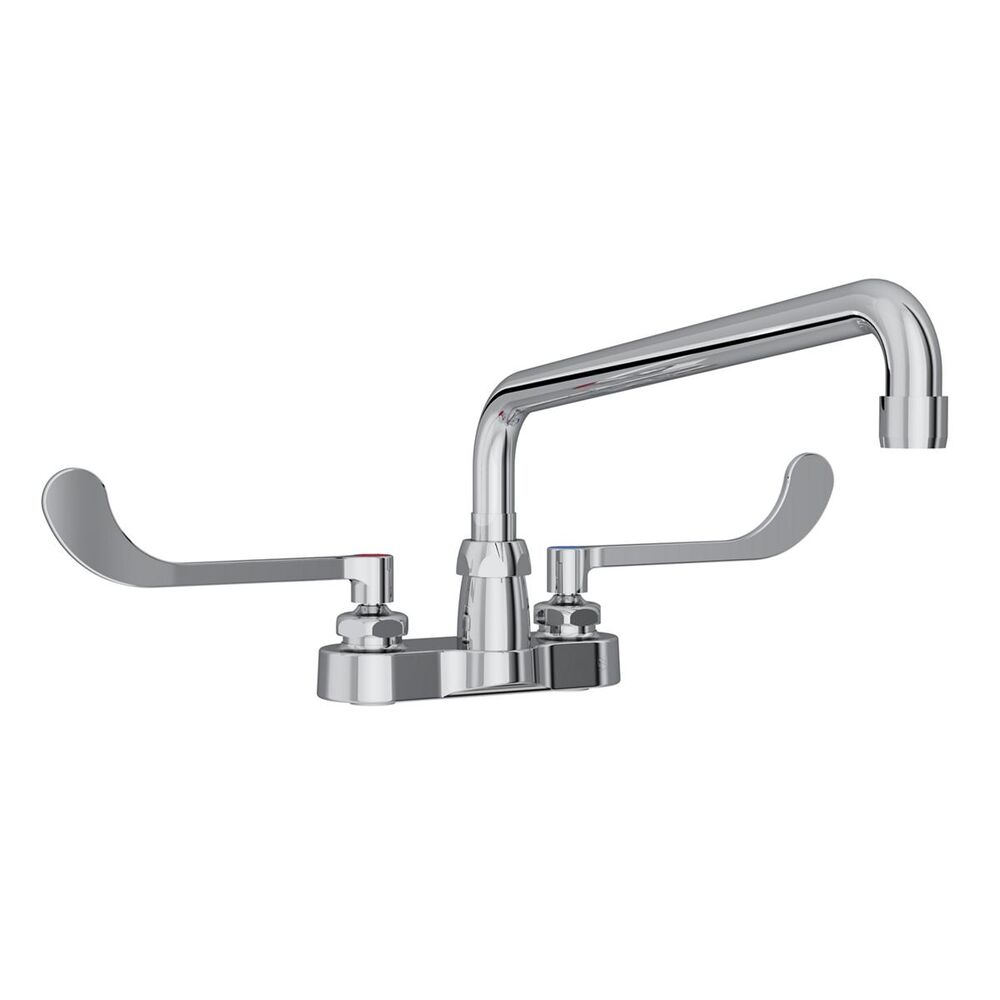 ELKLK406AT12T6 4" Centerset Exposed Deck Faucet, 12" Arc Tube Spout, 6" Wristblade Handles, Brass