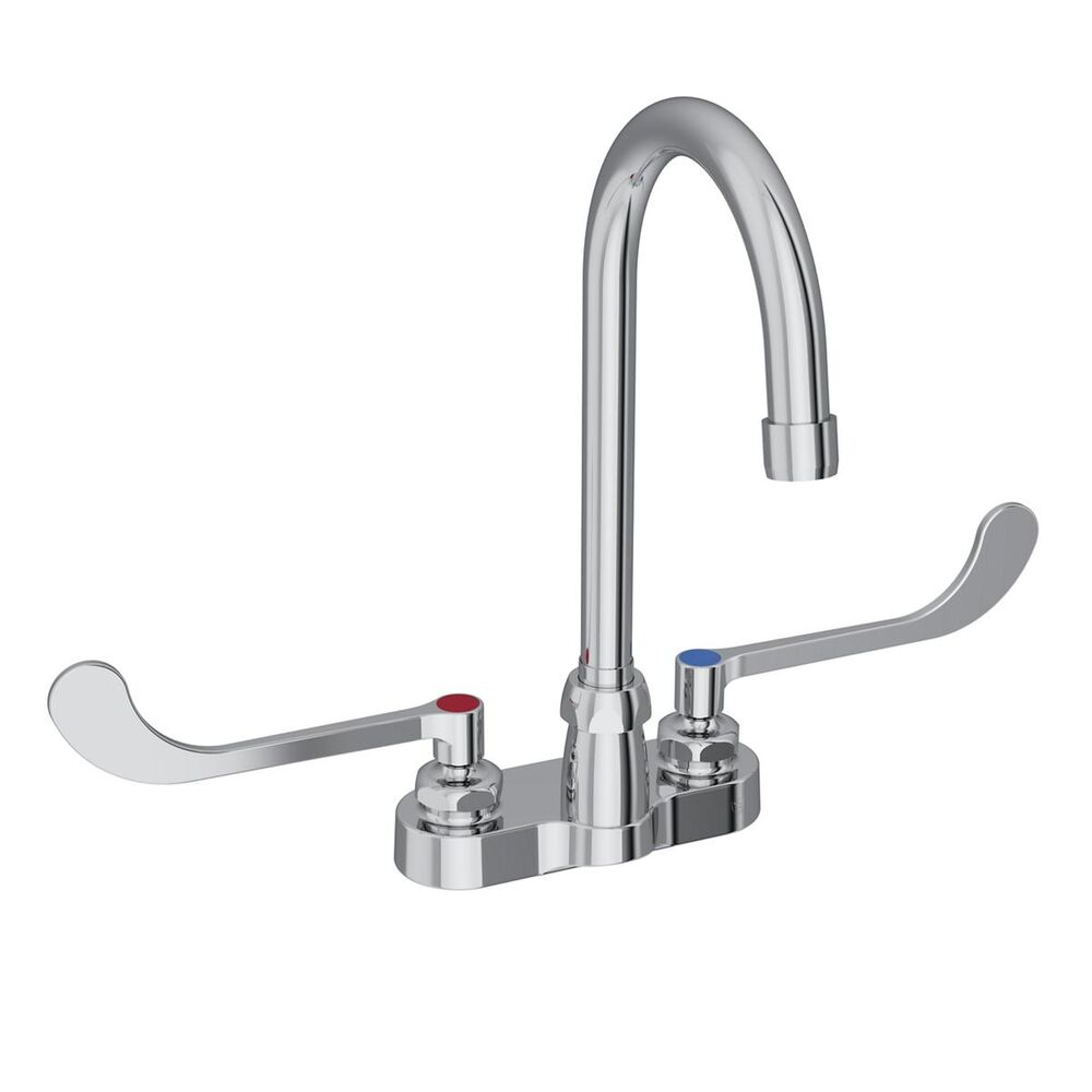 ELKLK406GN05T6 4" ADA Centerset Exposed Deck Faucet, 5" Gooseneck Spout, 6" Wristblade Handles, Brass, Chrome