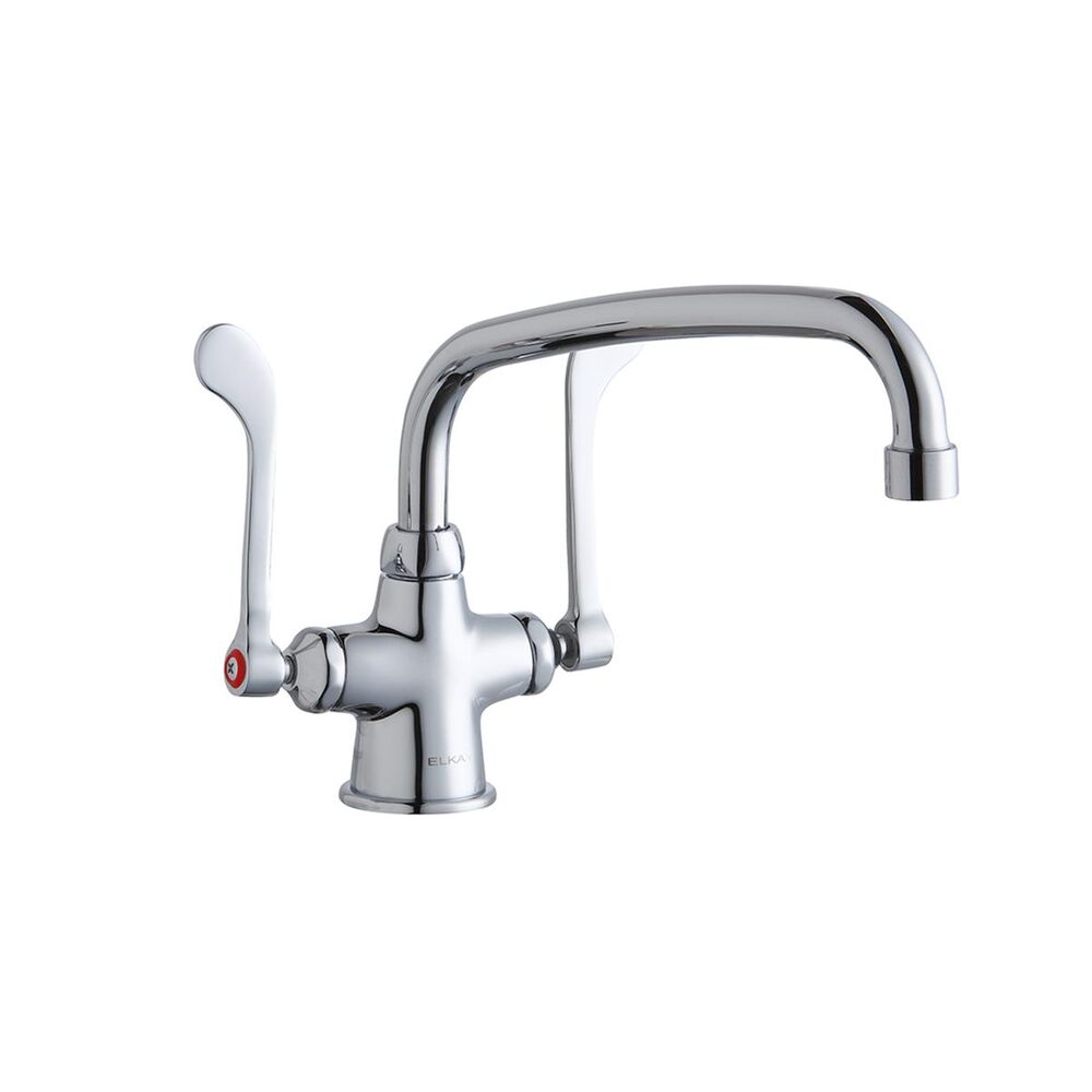 ELKLK500AT10T6 Single Hole Concealed Deck Faucet, 10" Arc Tube Spout, 6" Wristblade Handles, Brass, Chrome