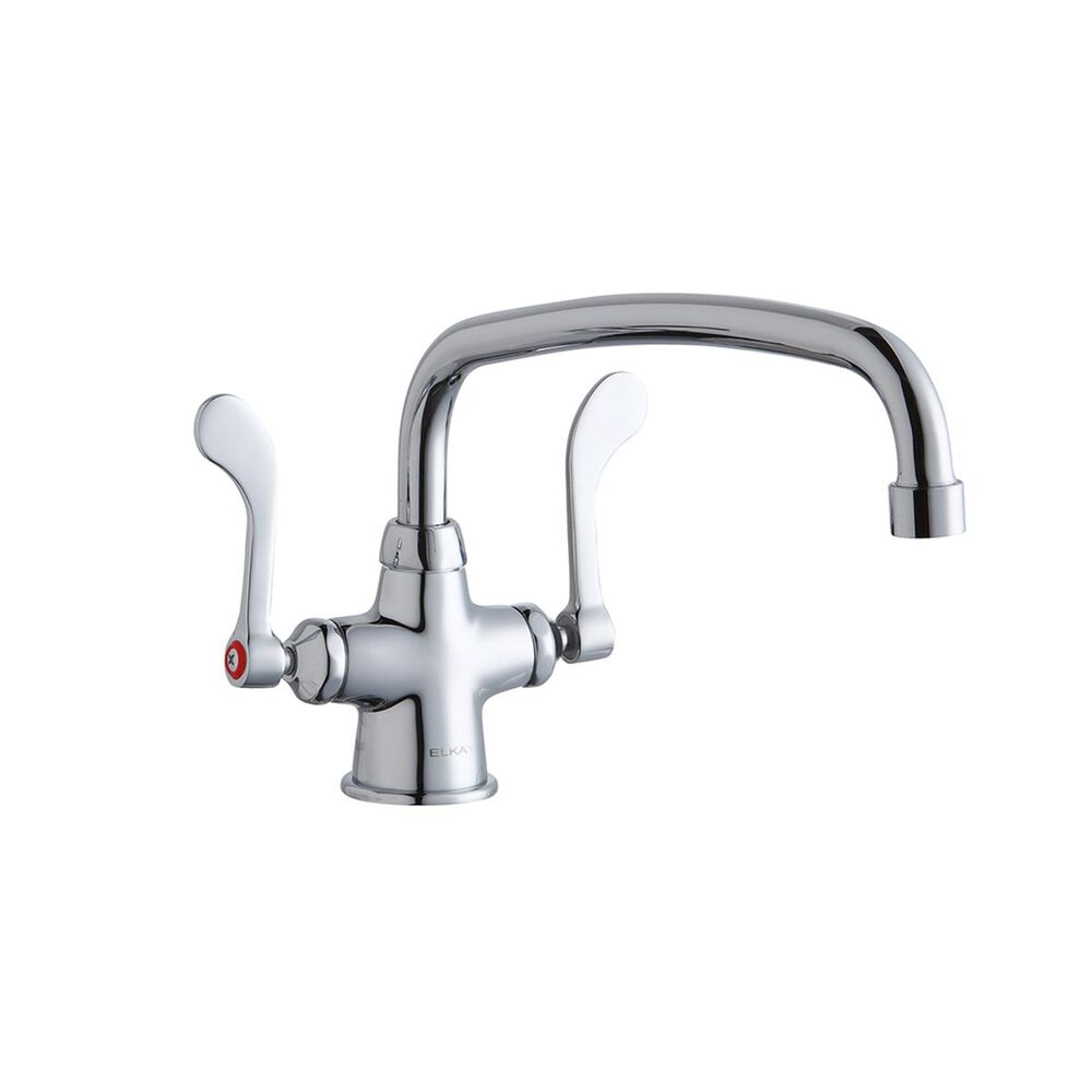 ELKLK500AT12T4 Single Hole Concealed Deck Faucet, 12" Arc Tube Spout, 4" Wristblade Handles, Brass, Chrome