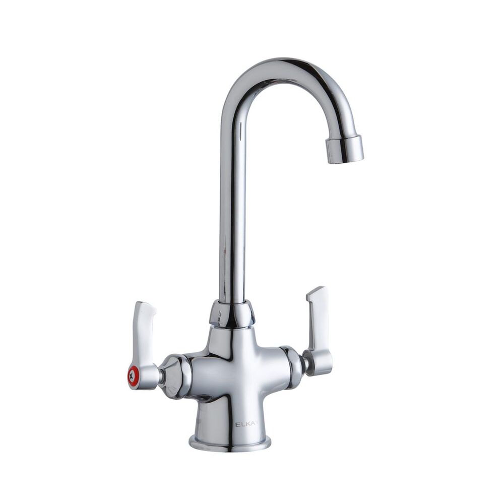 ELKLK500GN04L2 ADA Single Hole Concealed Deck Faucet, 4" Gooseneck Spout, 2" Lever Handles, Brass, Chrome