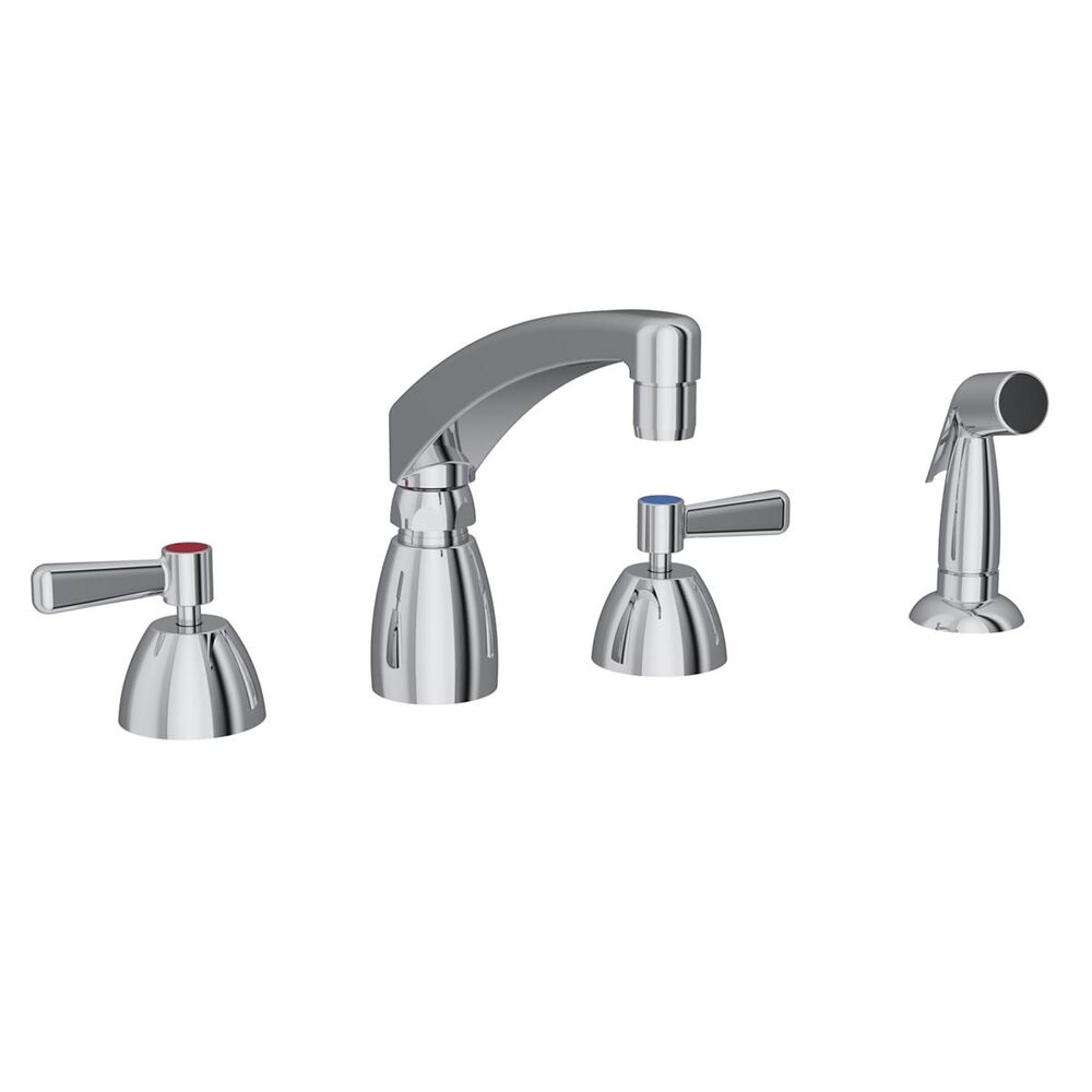 ELKLK801AT08L2 8" ADA Centerset Concealed Deck Faucet, 8" Arc Tube Spout, 2" Lever Handles Side Spray, Brass, Chrome