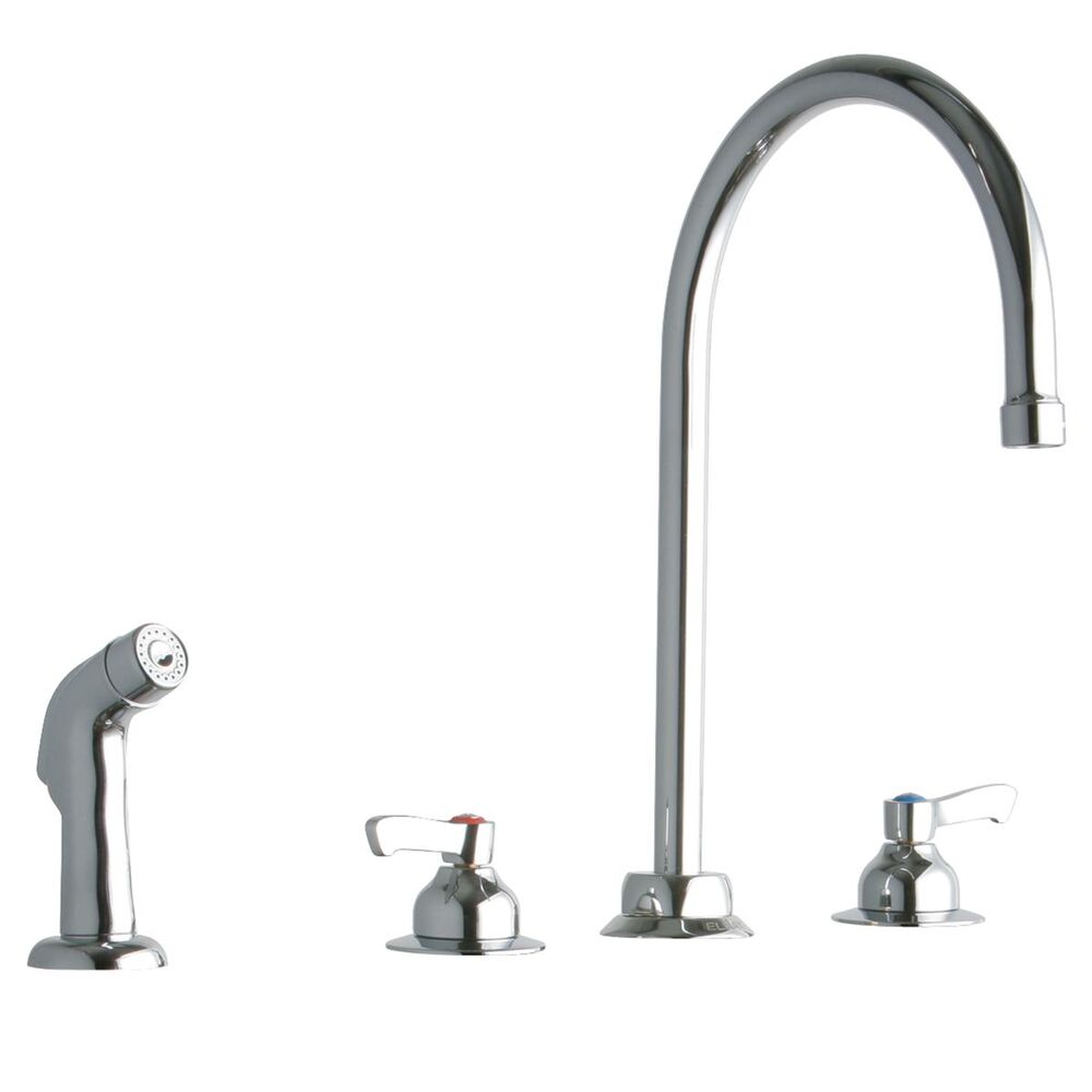 ELKLK801GN08L2 8" ADA Centerset Concealed Deck Faucet, 8" Gooseneck Spout, 2" Lever Handles Side Spray, Brass, Chrome