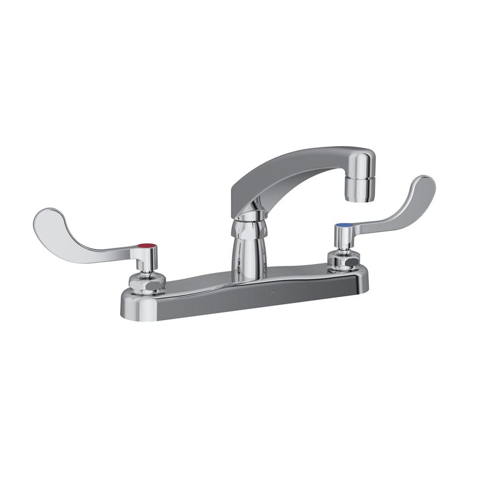 ELKLK810AT08T4 8" Centerset Exposed Deck Faucet, 8" Arc Tube Spout, 4" Wristblade Handles, Brass, Chrome