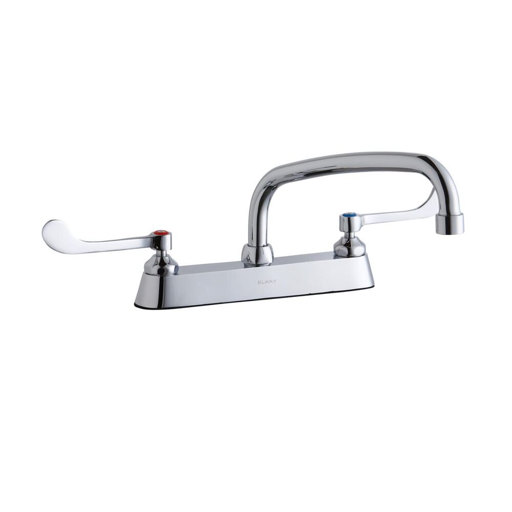 ELKLK810AT10T6 8" Centerset Exposed Deck Faucet, 10" Arc Tube Spout, 6" Wristblade Handles, Brass, Chrome