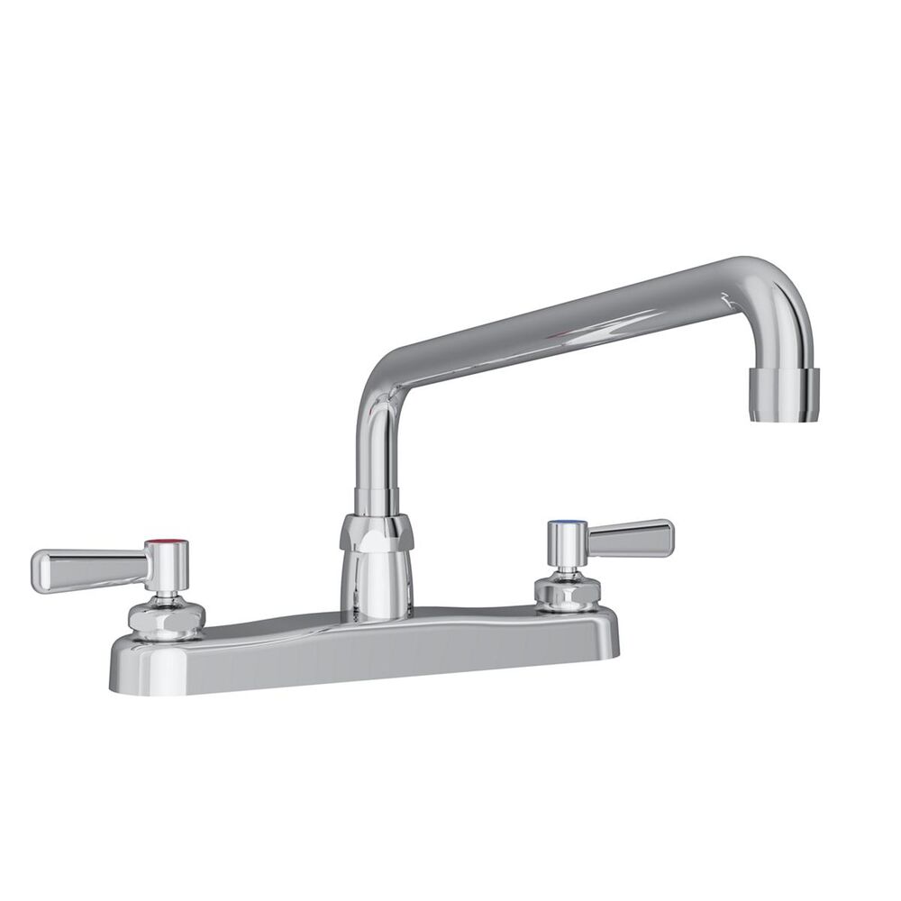 ELKLK810AT12L2 8" Centerset Exposed Deck Faucet, 12" Arc Tube Spout, 2" Lever Handles, Brass, Chrome