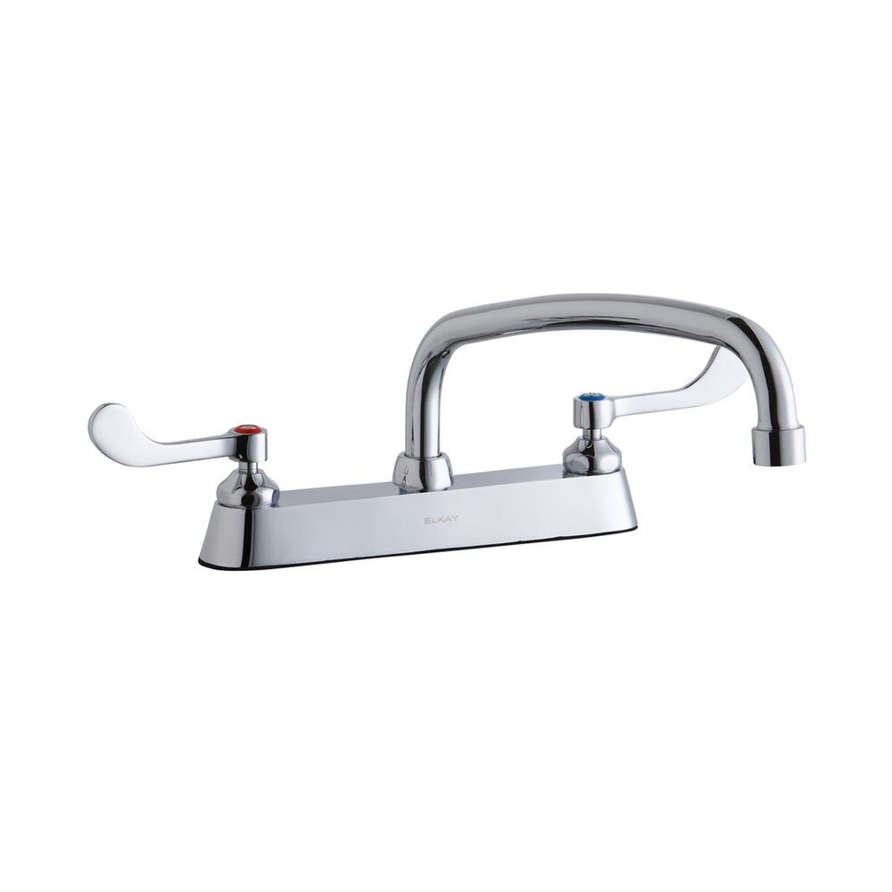 ELKLK810AT12T4 8" Centerset Exposed Deck Faucet, 12" Arc Tube Spout, 4" Wristblade Handles, Brass, Chrome