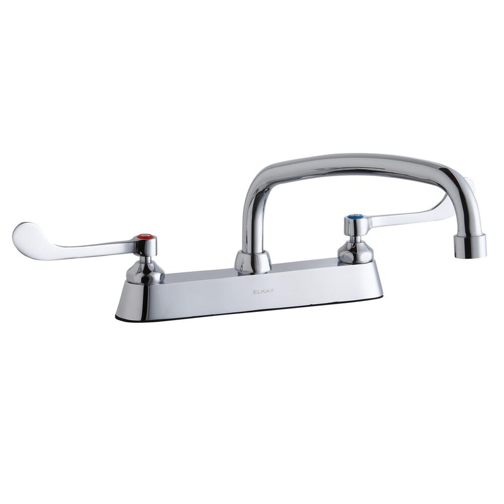 ELKLK810AT12T6 8" Centerset Exposed Deck Faucet, 12" Arc Tube Spout, 6" Wristblade Handles, Brass, Chrome