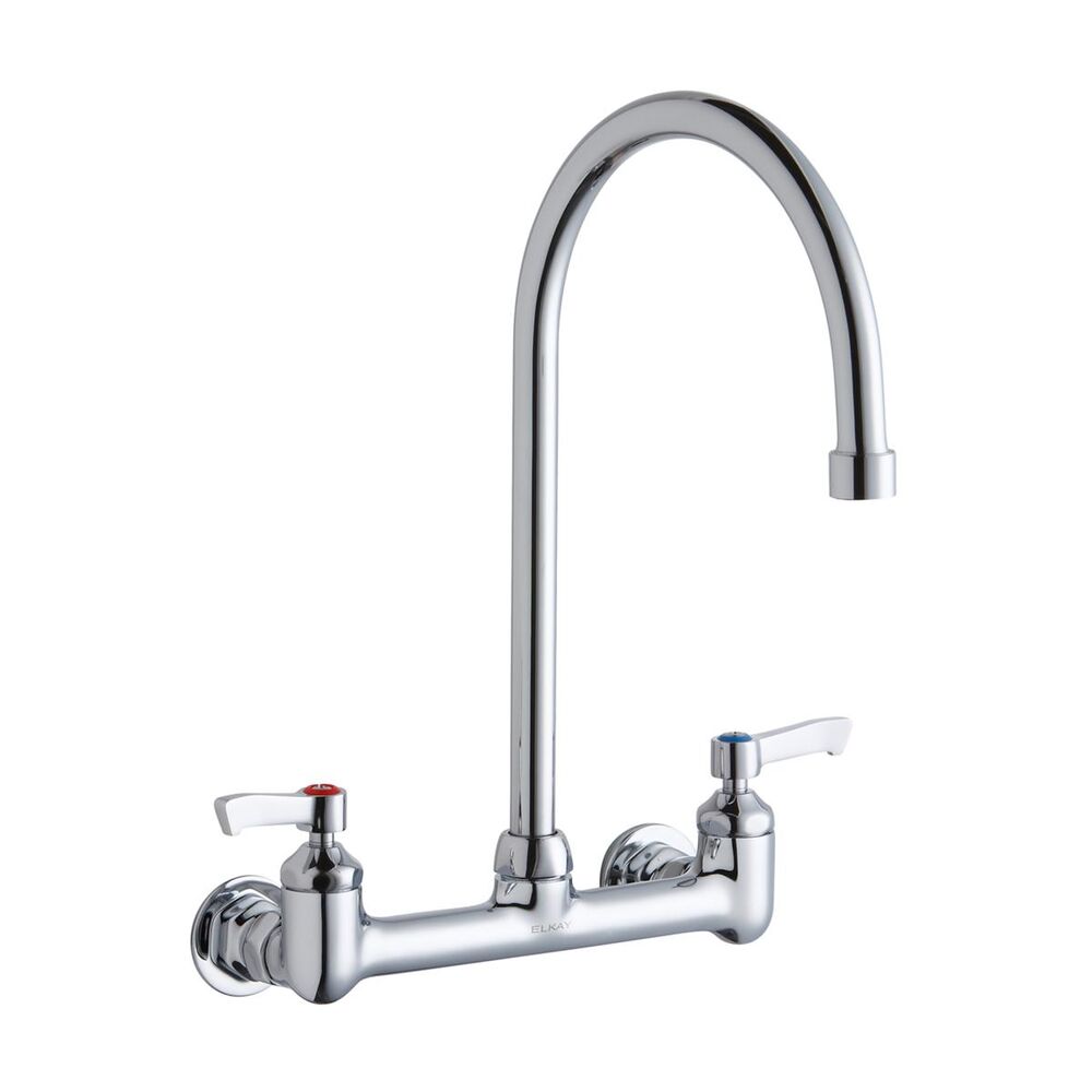 ELKLK940GN08L2H Scrub/Handwash 8" Centerset Wall Mount Faucet w/ 8" Gooseneck Spout, 2" Lever Handles 1/2"  Offset Inlets, Brass