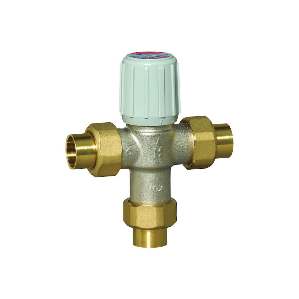Honeywell AM101-US-1LF/U AM-1 Adjustable Thermostatic Mixing Valve, 3/4 in, Union C, 150 psi, 0.5 gpm, Brass Body, Domestic