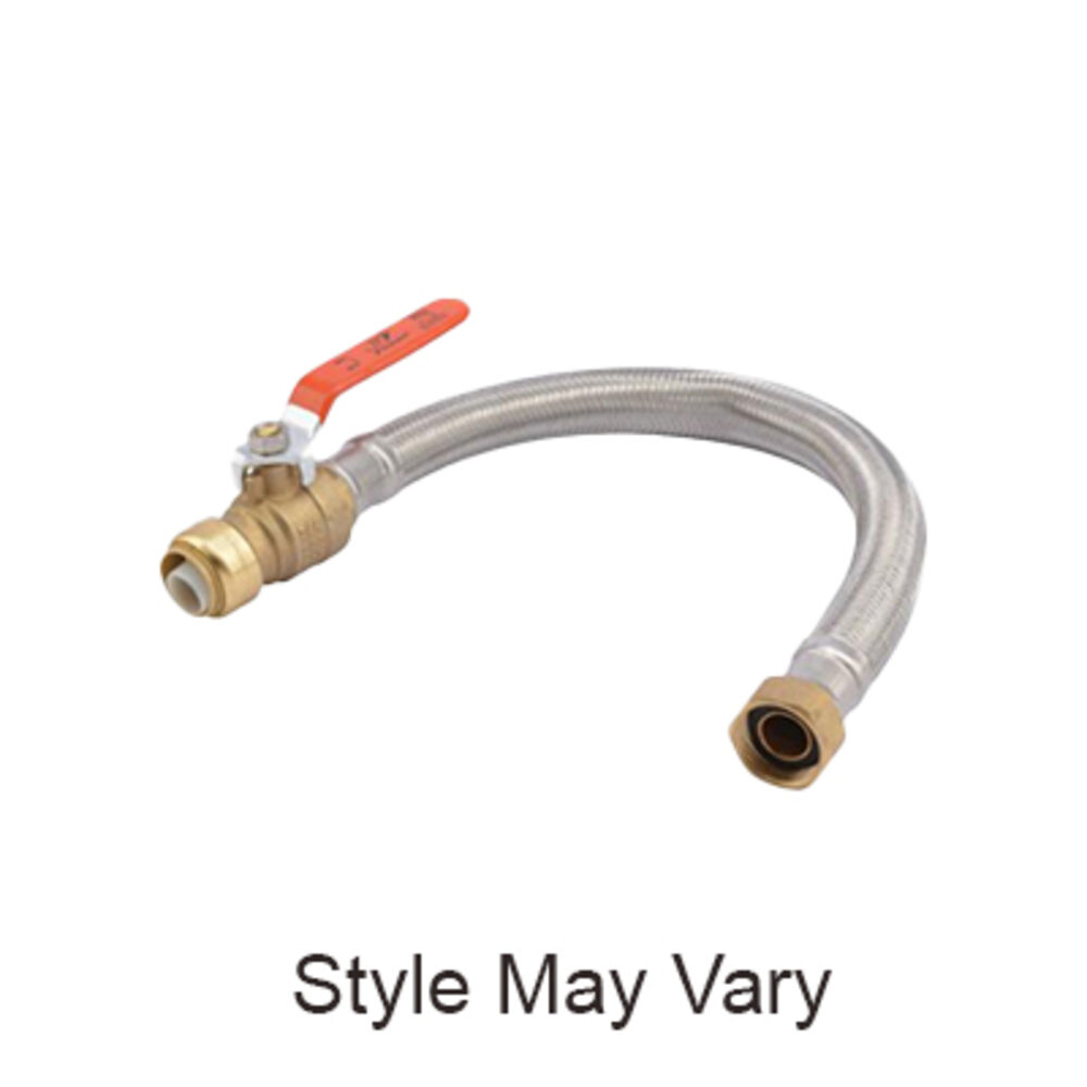 U3068FLEX18BVLF Flexible Braided Water Heater Connector w/ Ball Valve, Stainless Steel