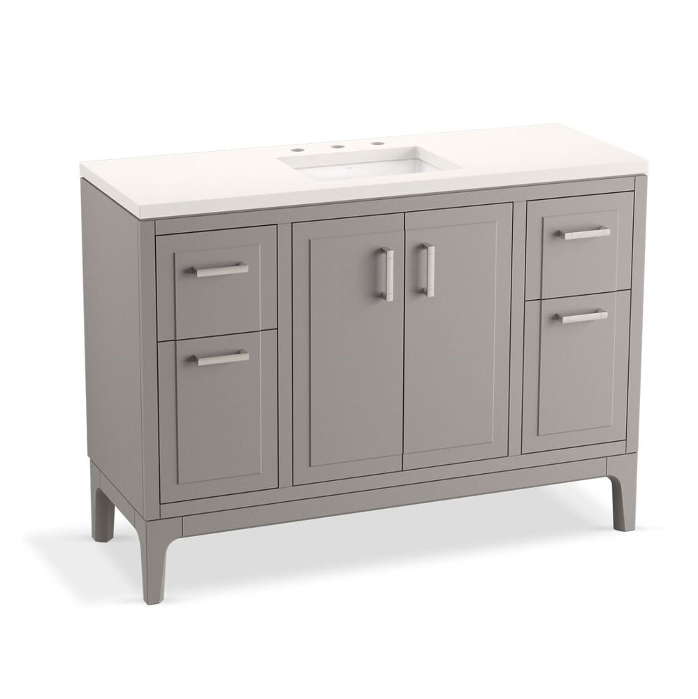 K-33554-ASB-1WT Seer® 48" Bathroom Vanity Cabinet w/ Sink and quartz Top, Mohair Grey