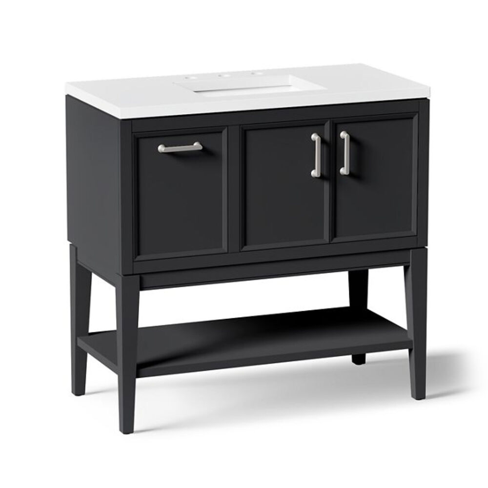 K-33579-ASB-1WX Winnow® 36" Bathroom Vanity Cabinet w/ Sink and quartz Top, Slate Grey