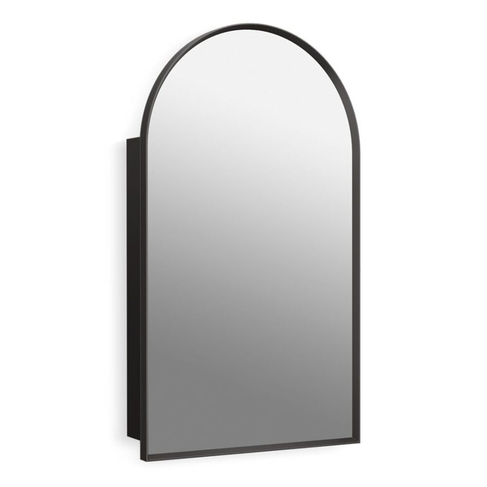 K-36540-BLL Verdera® 20" x 34" arched Framed Medicine Cabinet, Left-Hinged, Matte Black