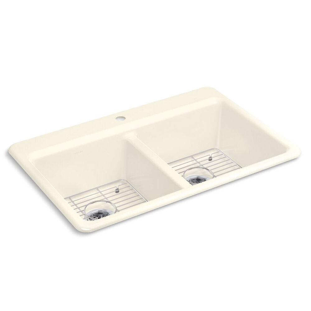 K-8679-1A1-96 Riverby® 33" Top-Mount double-Bowl Kitchen Sink, Biscuit
