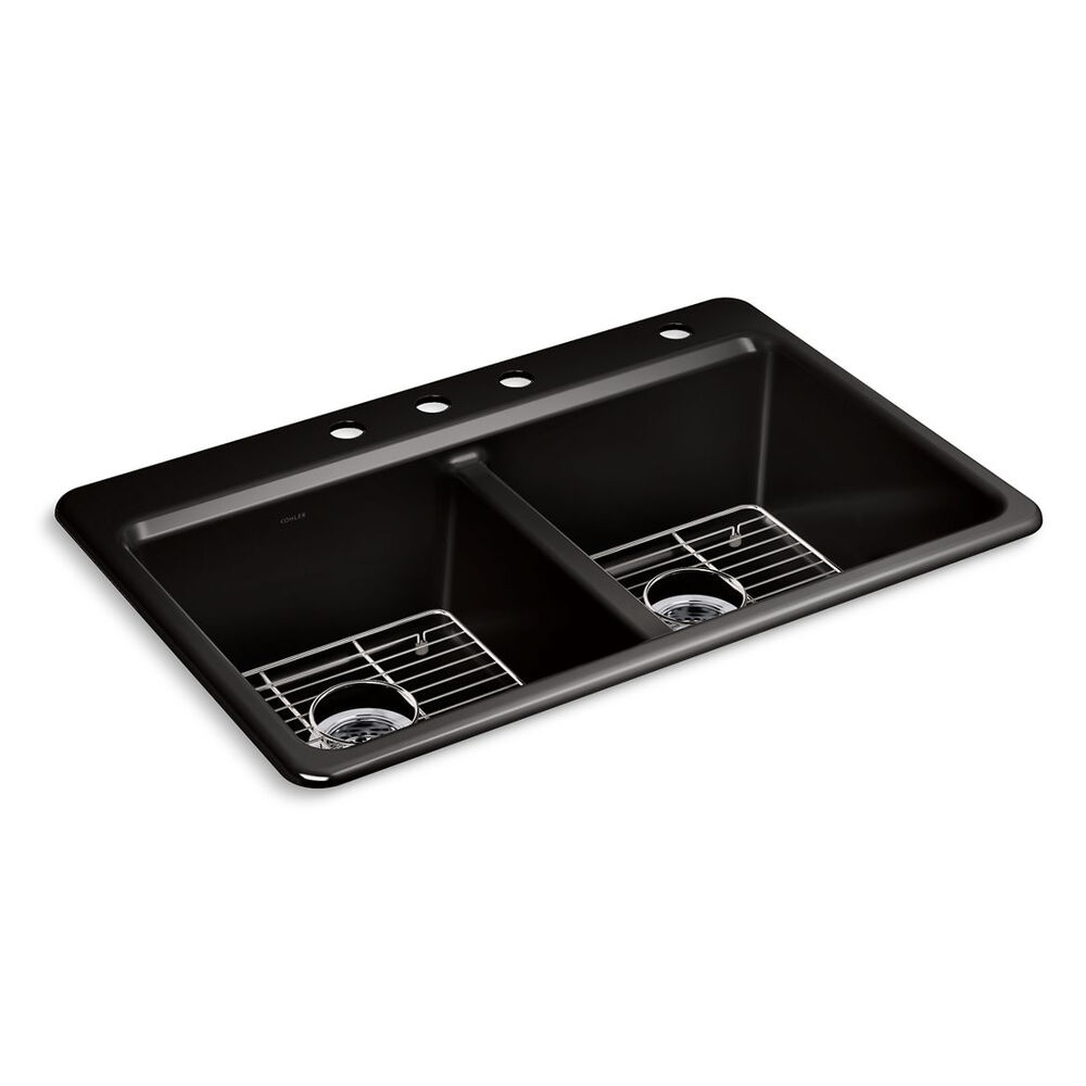K-8679-4A1-7 Riverby® 33" Top-Mount double-Bowl Kitchen Sink, Black Black