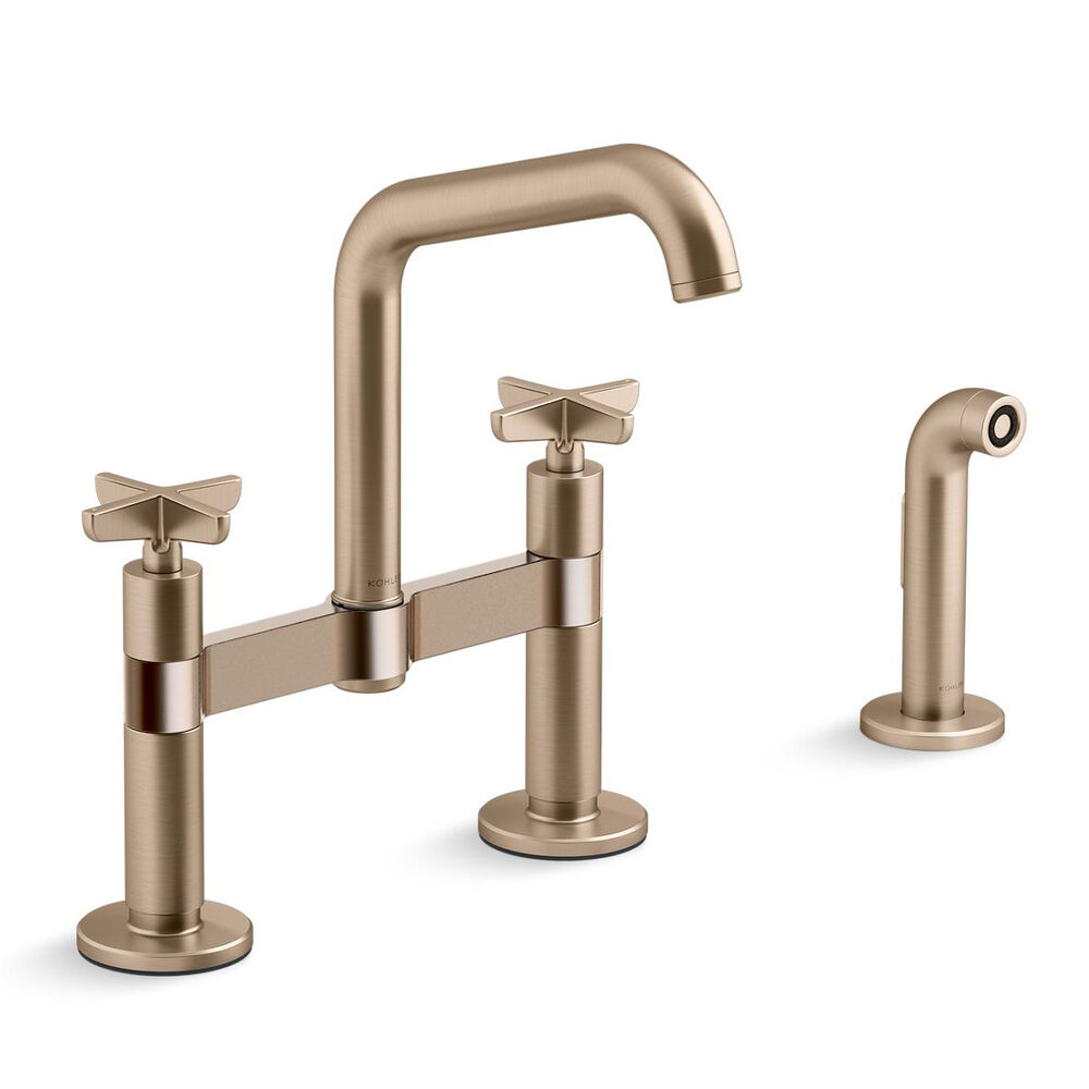 K-28665-3-BV Billet™ Two-Hole Bridge Kitchen Faucet w/ side Sprayer, Vibrant Brushed Bronze