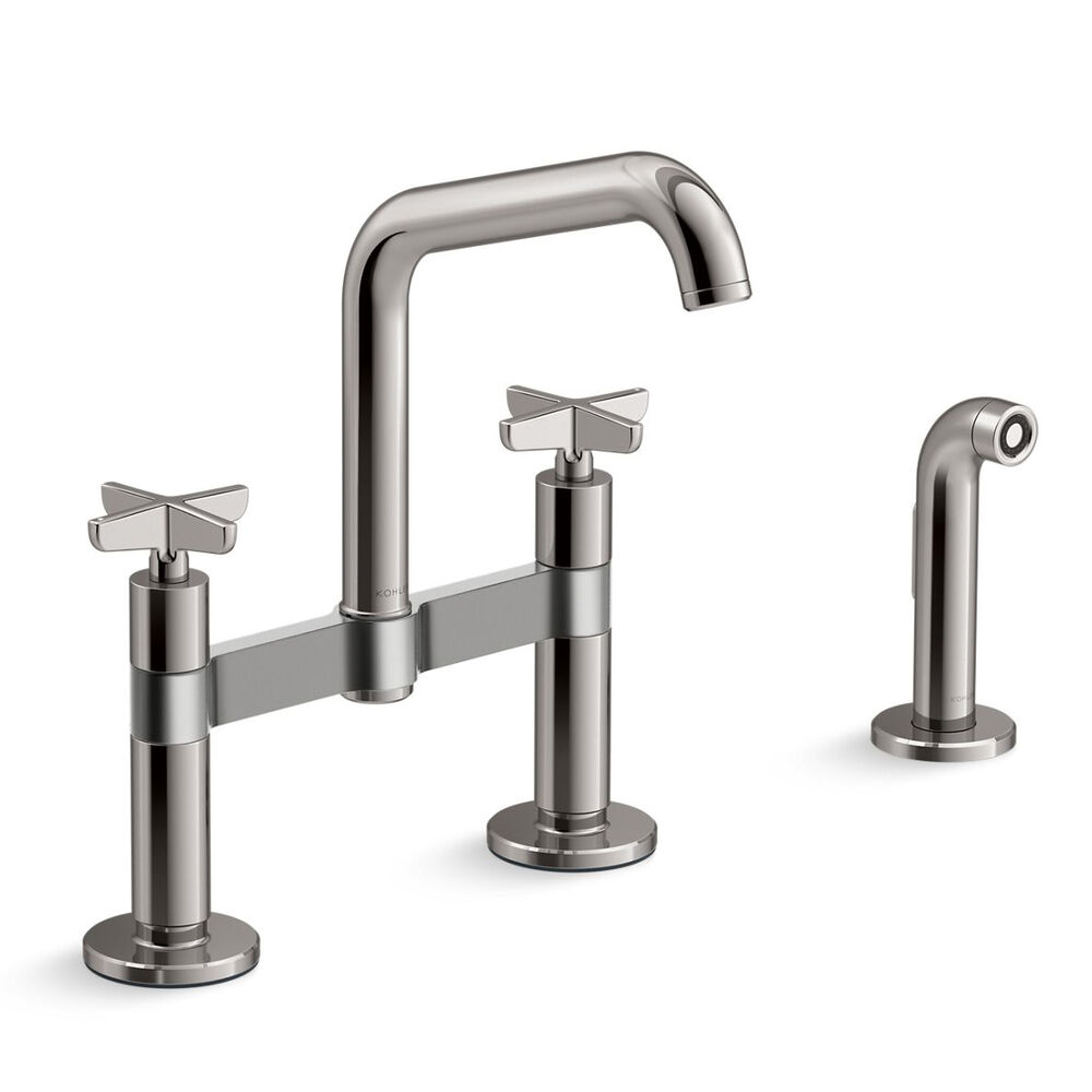 K-28665-3-TT Billet™ Two-Hole Bridge Kitchen Faucet w/ side Sprayer, Vibrant Titanium