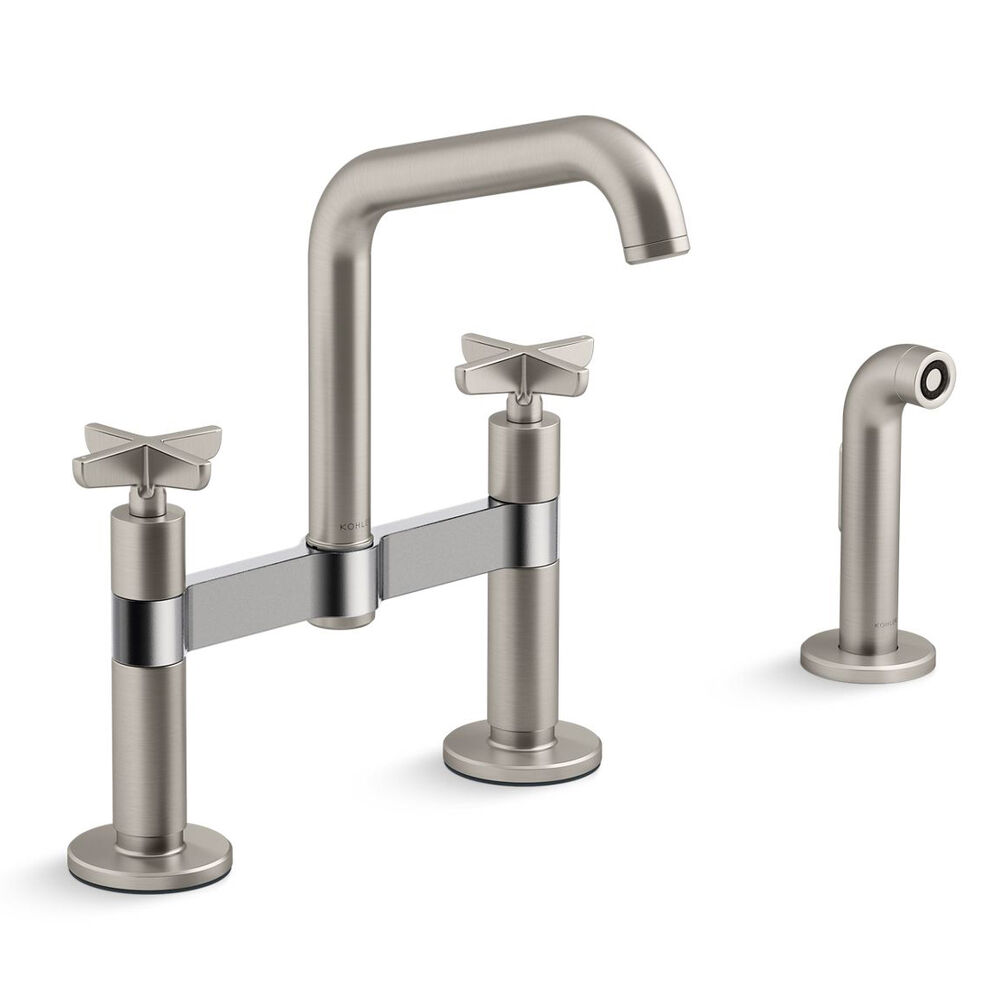 K-28665-3-VS Billet™ Two-Hole Bridge Kitchen Faucet w/ side Sprayer, Vibrant Stainless
