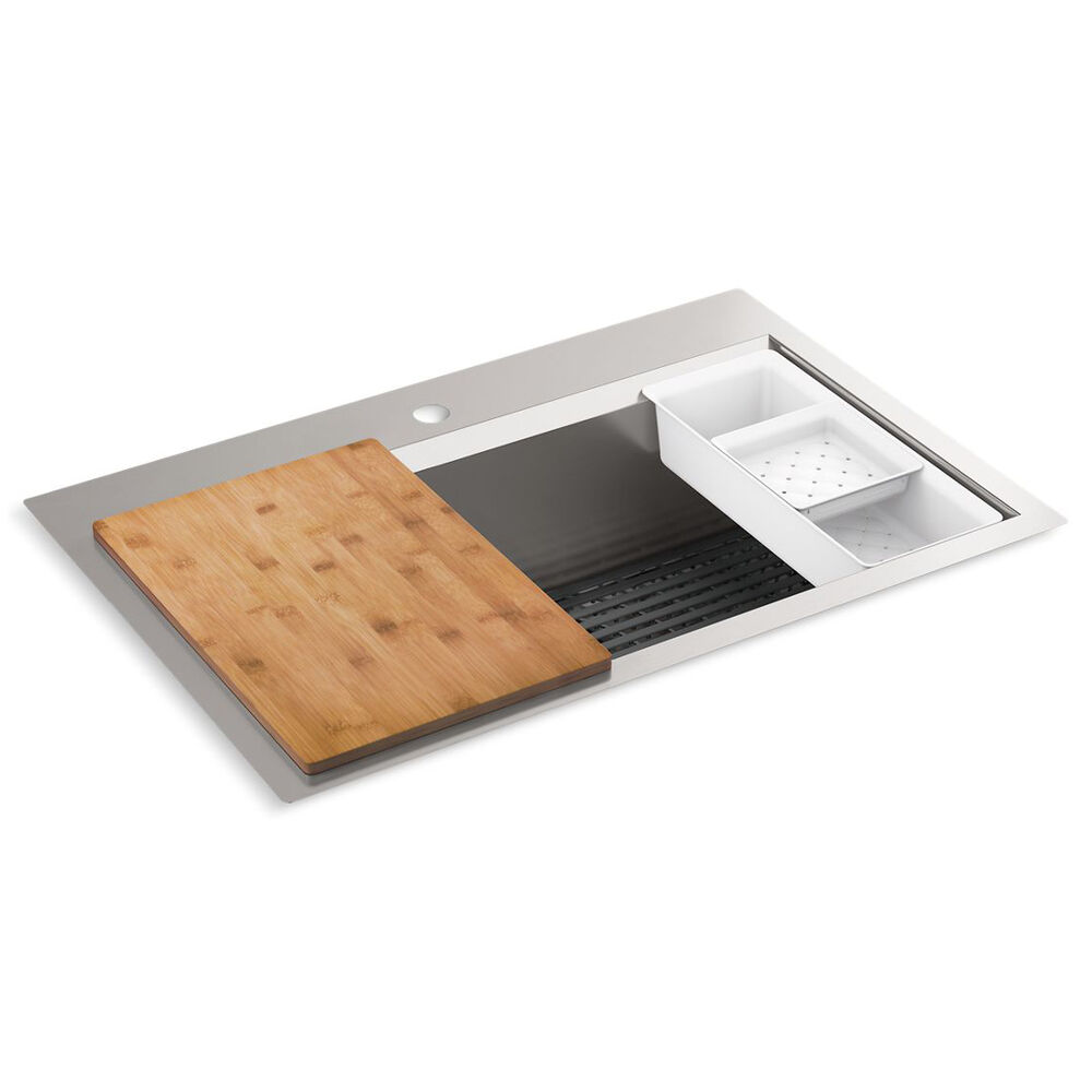 K-80084-1PC-NA Task™ 33" Top-/Undermount Single-Bowl workstation Kitchen Sink, Stainless Steel