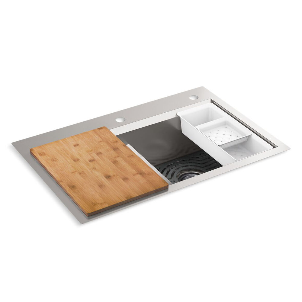 K-80085-2PC-NA Task™ Smart Divide® Smart Divide® 33" Top-/Undermount double-Bowl workstation Kitchen Sink, Stainless Steel