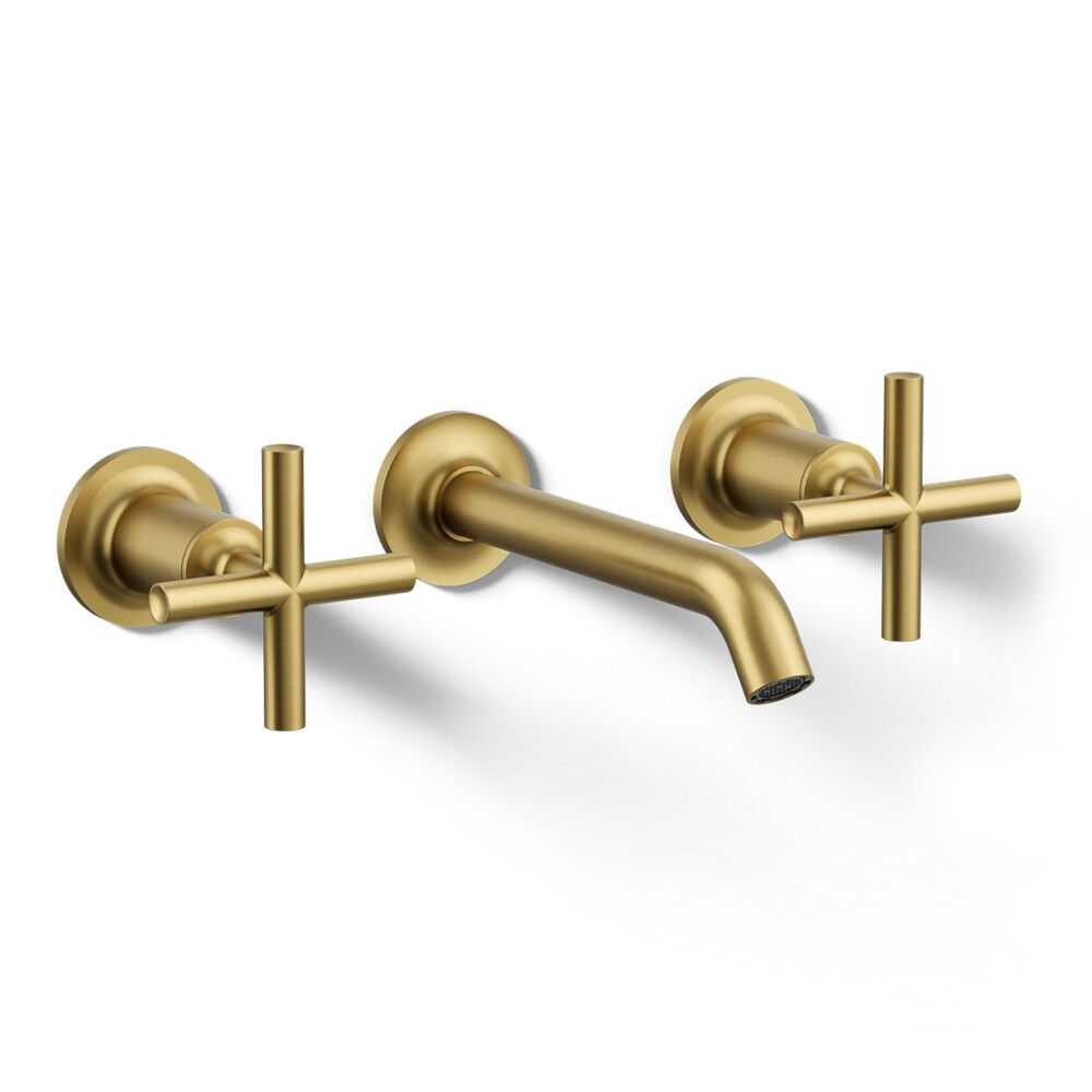 K-T14413-3-2MB Purist® Wall-Mount Bathroom Faucet Trim w/ Cross Handles, 1.2 gpm, Vibrant Brushed Moderne Brass