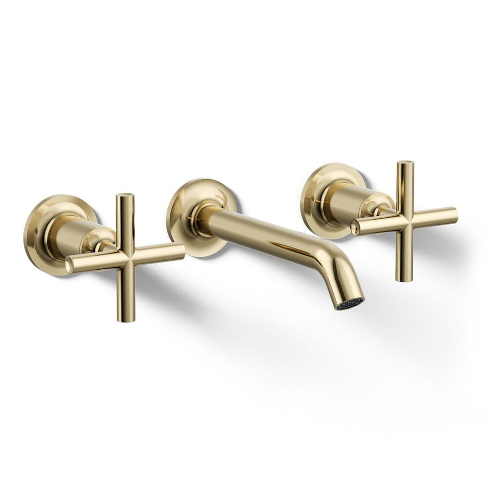 K-T14413-3-AF Purist® Wall-Mount Bathroom Faucet Trim w/ Cross Handles, 1.2 gpm, Vibrant French Gold