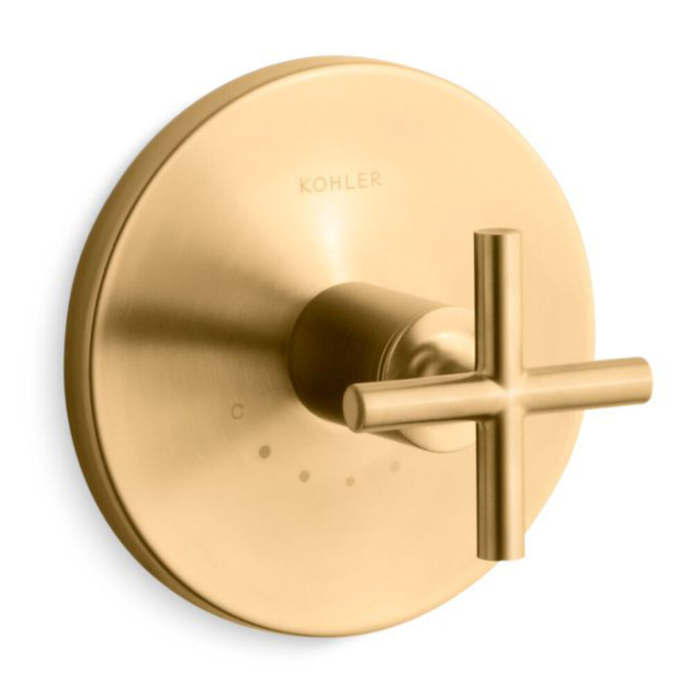 K-T14488-3-2MB Purist® MasterShower® Temperature control Valve Trim w/ Cross Handle, Vibrant Brushed Moderne Brass