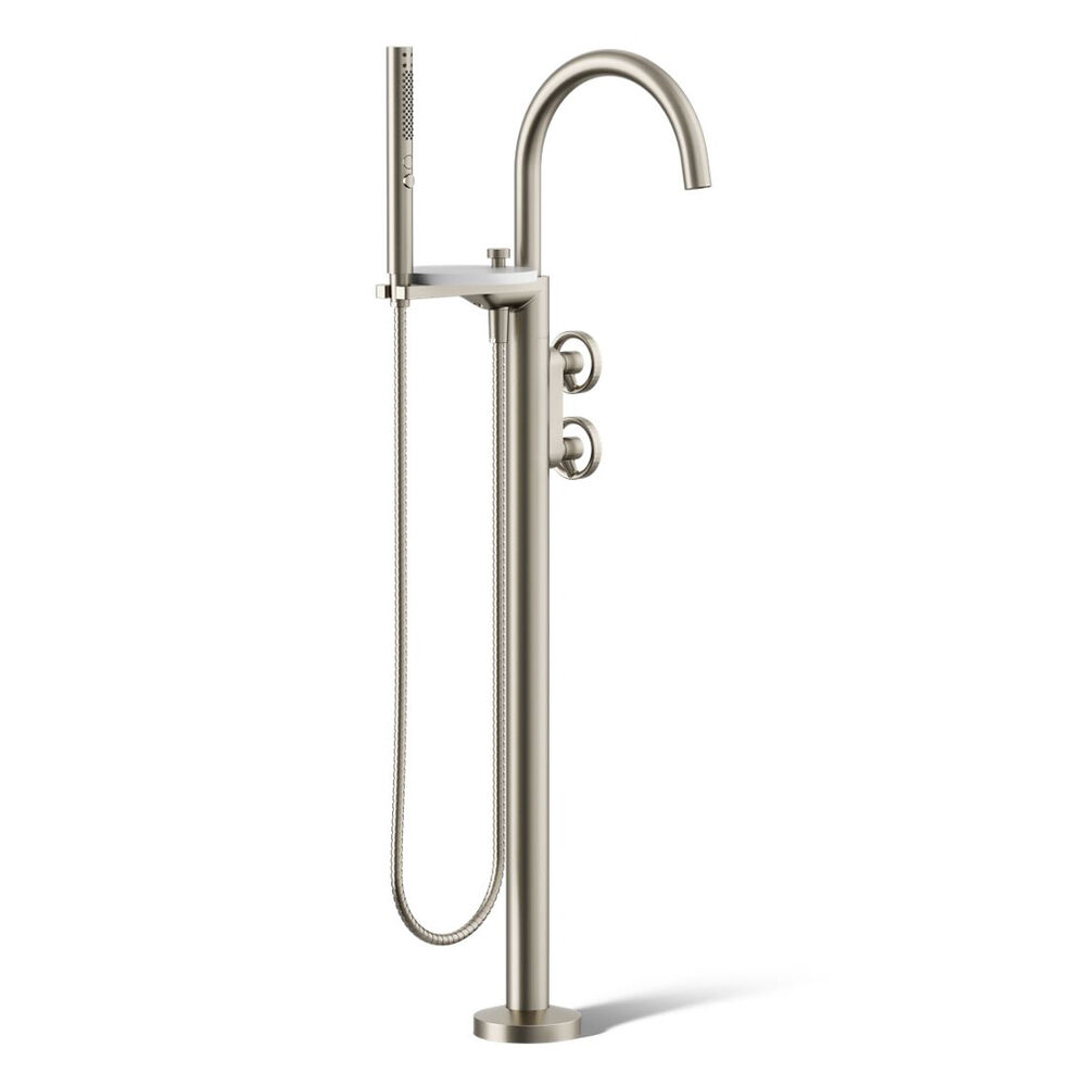 K-T77984-9-BN Components® Floor-Mount Bath filler Trim w/ industrial Handles and Handshower, Vibrant Brushed Nickel