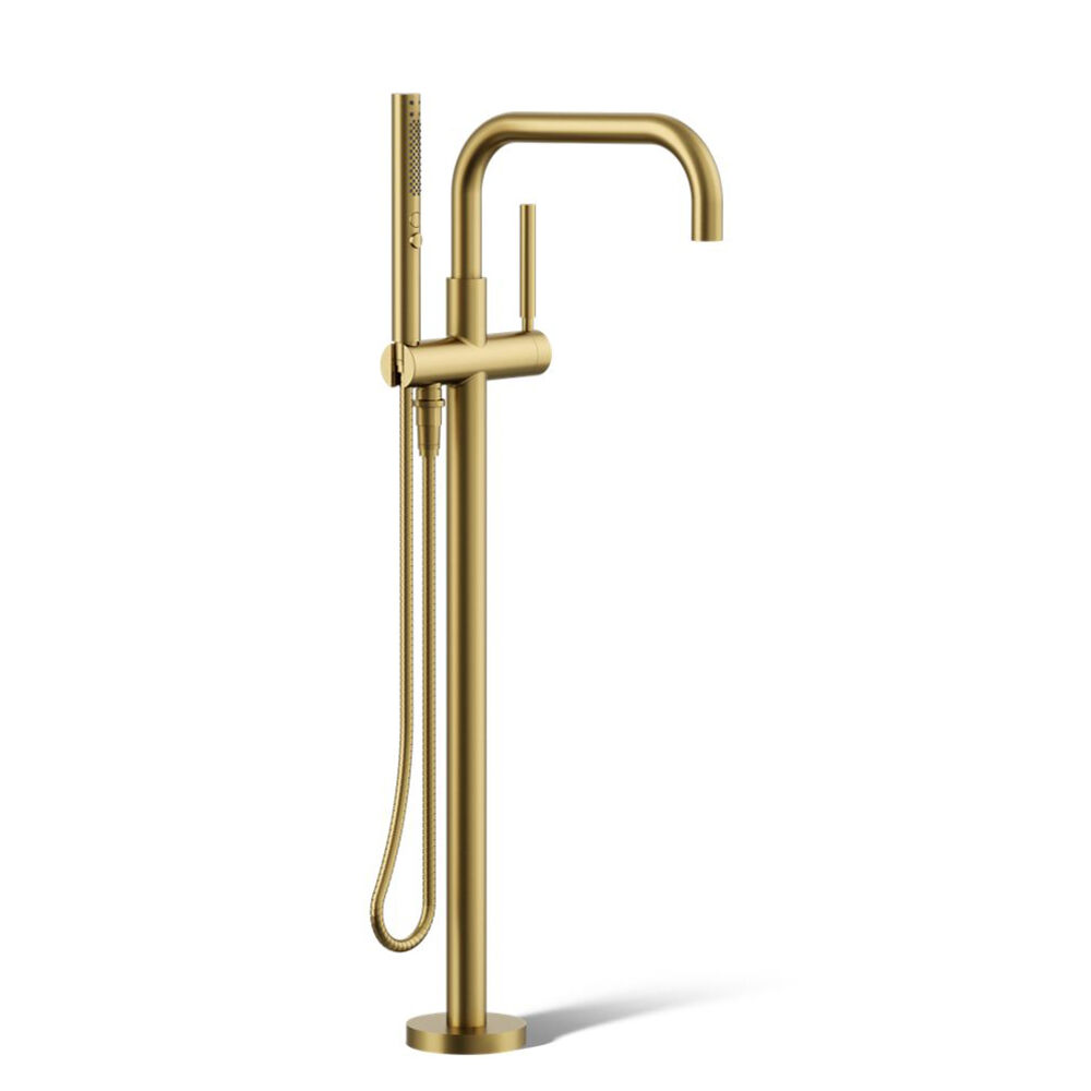 K-T97328-4-2MB Purist® Floor-Mount Bath filler Trim w/ Handshower, Vibrant Brushed Moderne Brass