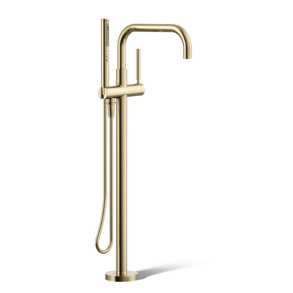 K-T97328-4-AF Purist® Floor-Mount Bath filler Trim w/ Handshower, Vibrant French Gold