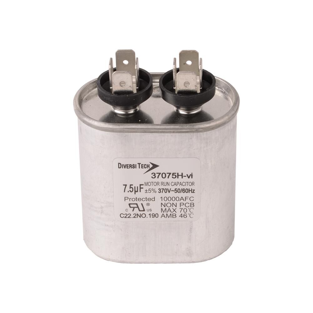 Diversitech 37075H Single Motor Run Capacitor, 7.5 uF, 370 V, Metal Case, Import