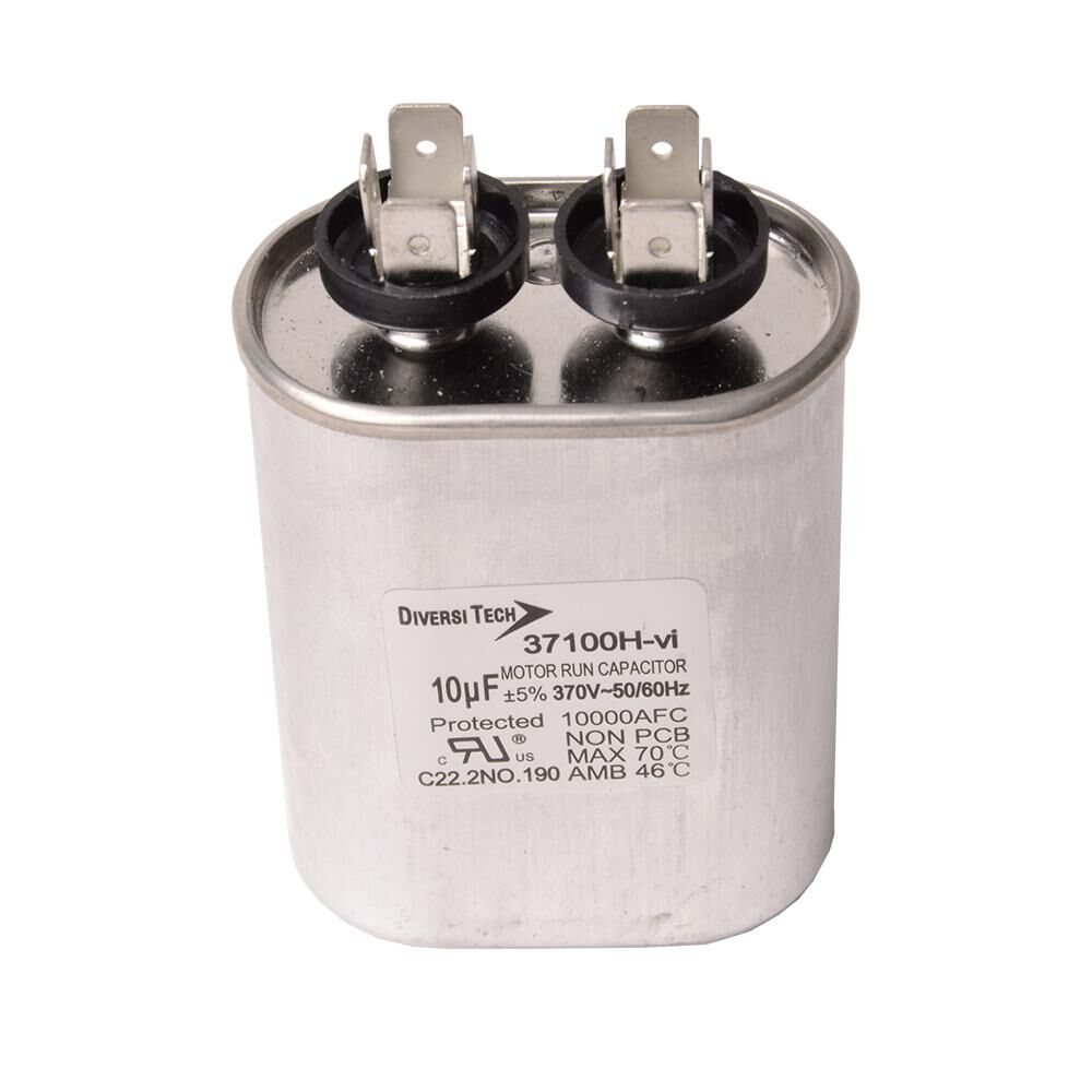 Diversitech 37100H Single Motor Run Capacitor, 10 uF, 370 V, Metal Case, Import