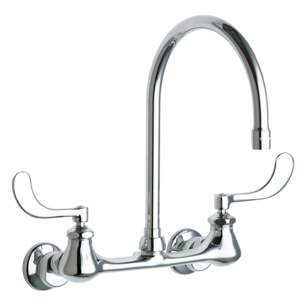 Chicago Faucet® 631-GN8AE3ABCP 2-Handle Hot and Cold Water Sink Faucet, Commercial, 2.2 gpm, 8" Center, Rigid/Swivel Gooseneck Spout, Polished Chrome