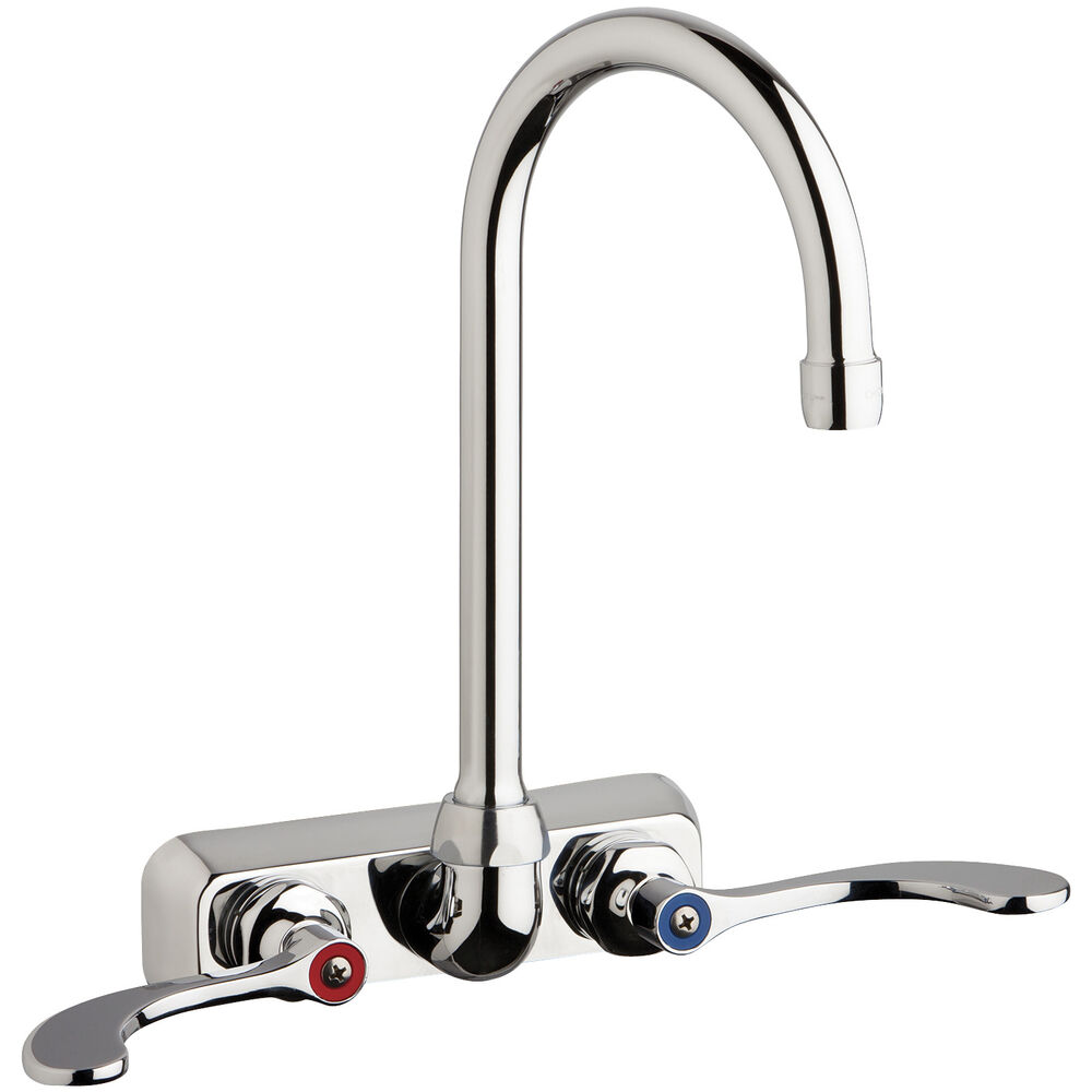 Chicago Faucet® W4W-GN2AE35-317AB 2-Wristblade Handle Hot and Cold Water Workboard Sink Faucet, Wall Mount, 4" Center, 1.5 gpm, Polished Chrome