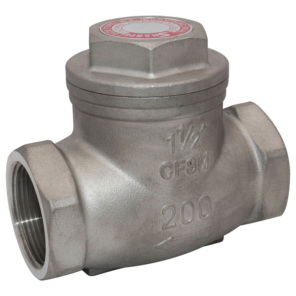 Sharpe® SV20276TE014 20276 Swing Check Valve, 1-1/2", Thread, 200 lb WOG, 316 Stainless Steel Body